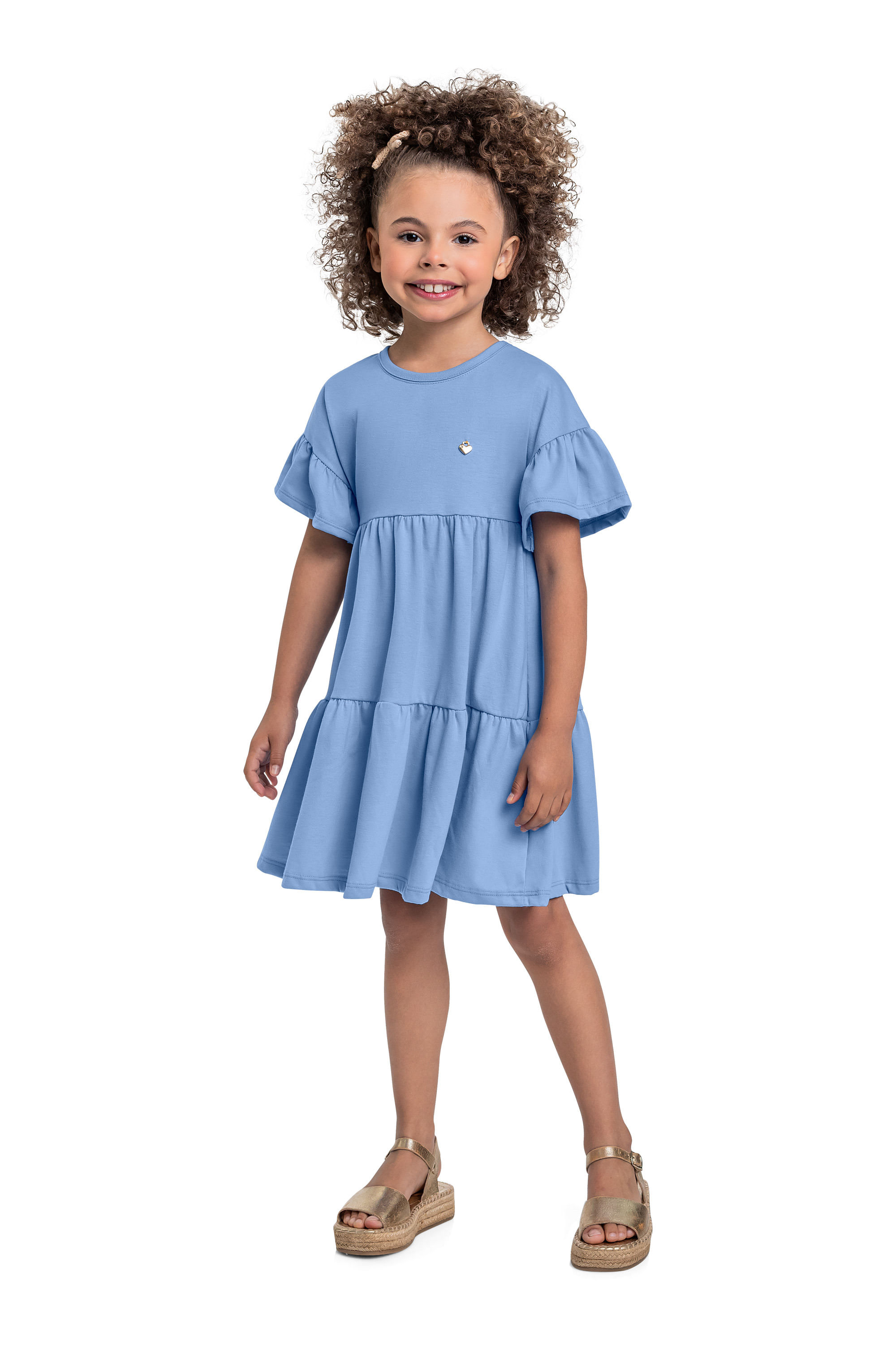 Vestido em Meia Malha para Menina (Azul) Bee Loop