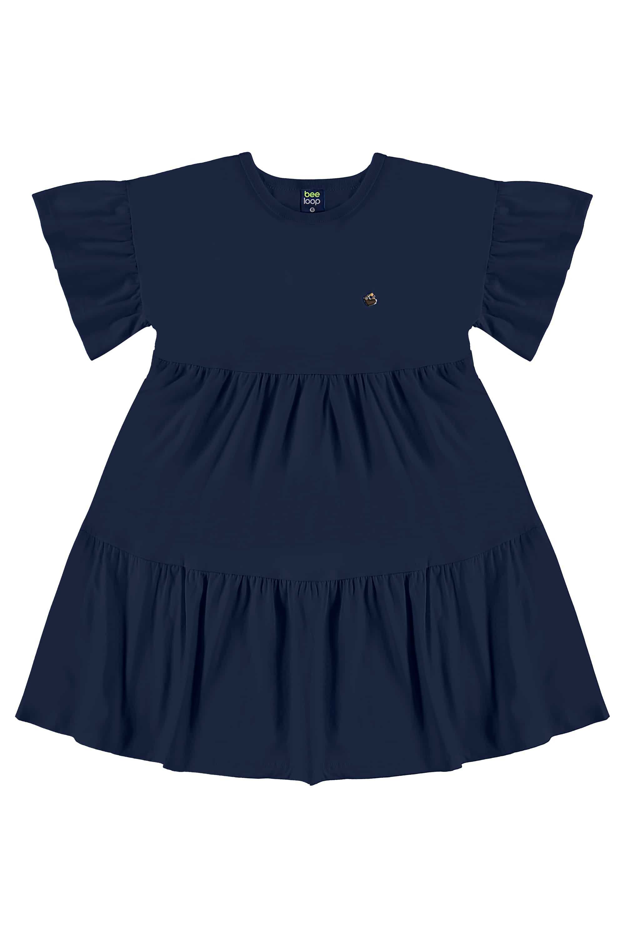Vestido em Meia Malha para Menina (Azul Marinho) Bee Loop