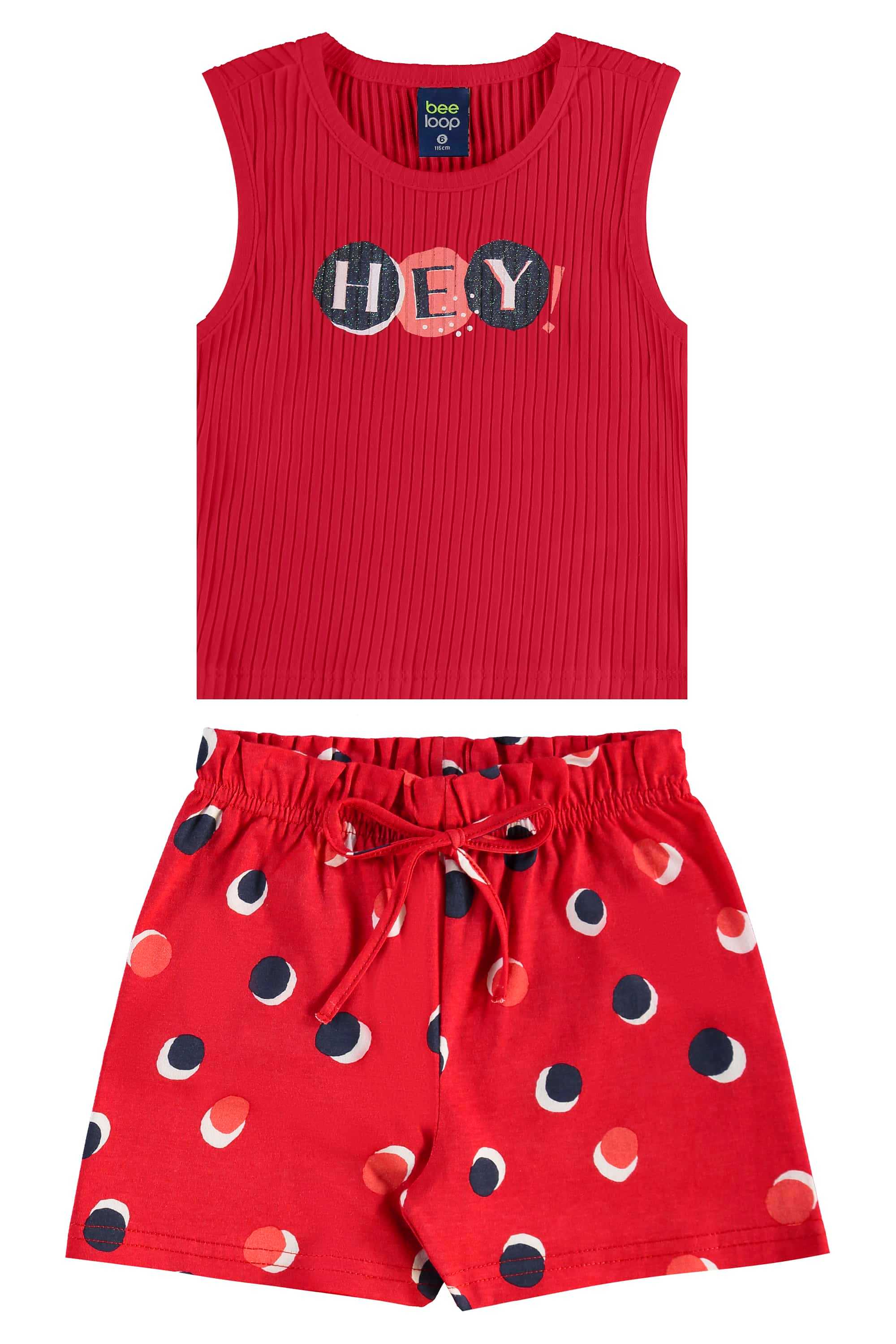 Conjunto com Regata Cropped e Short de Bolinhas para Menina (Vermelho) Bee Loop - Imagem 7