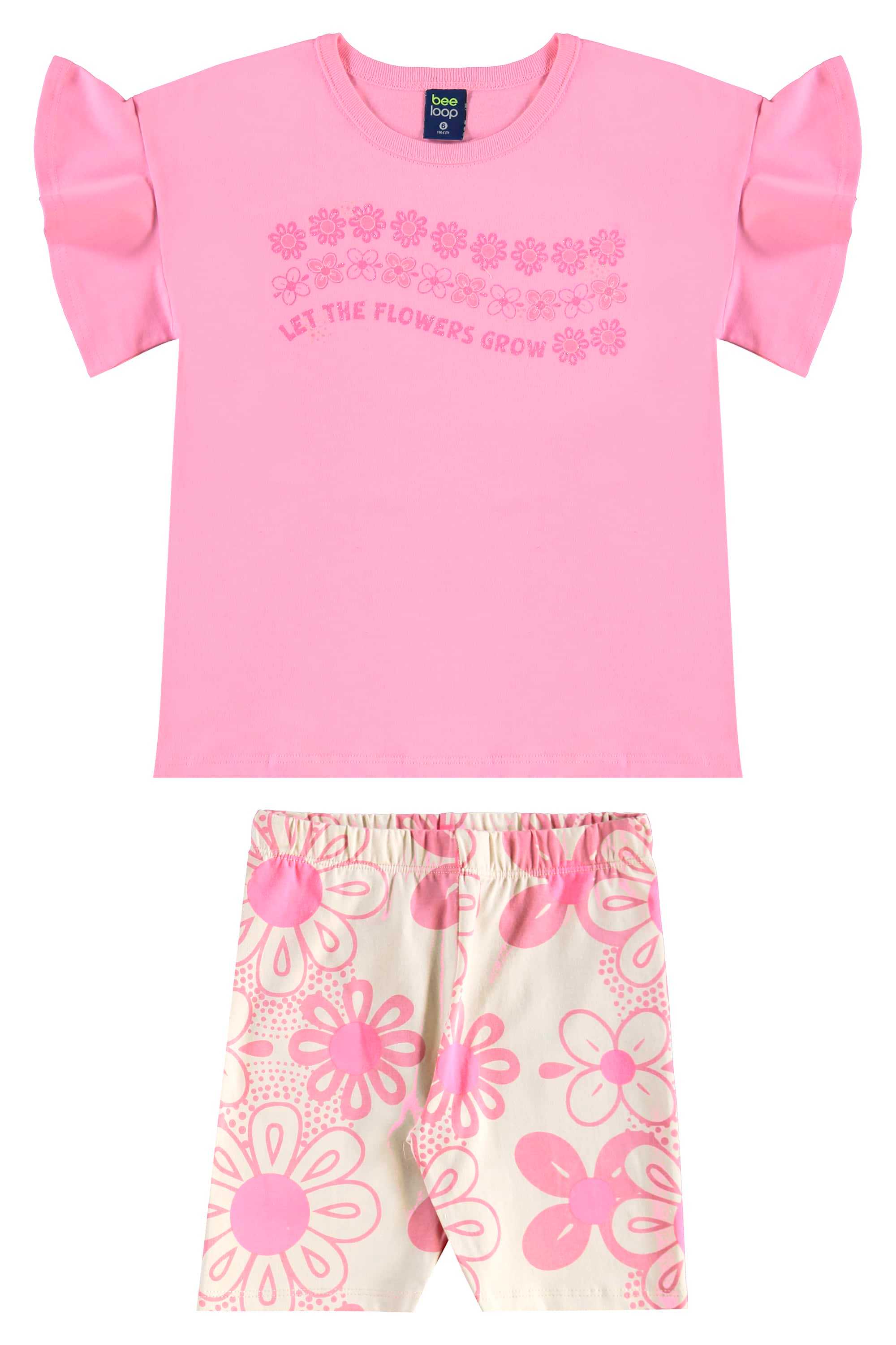 Conjunto com Blusa e Bermuda Ciclista Floral para Menina (Rosa) Bee Loop