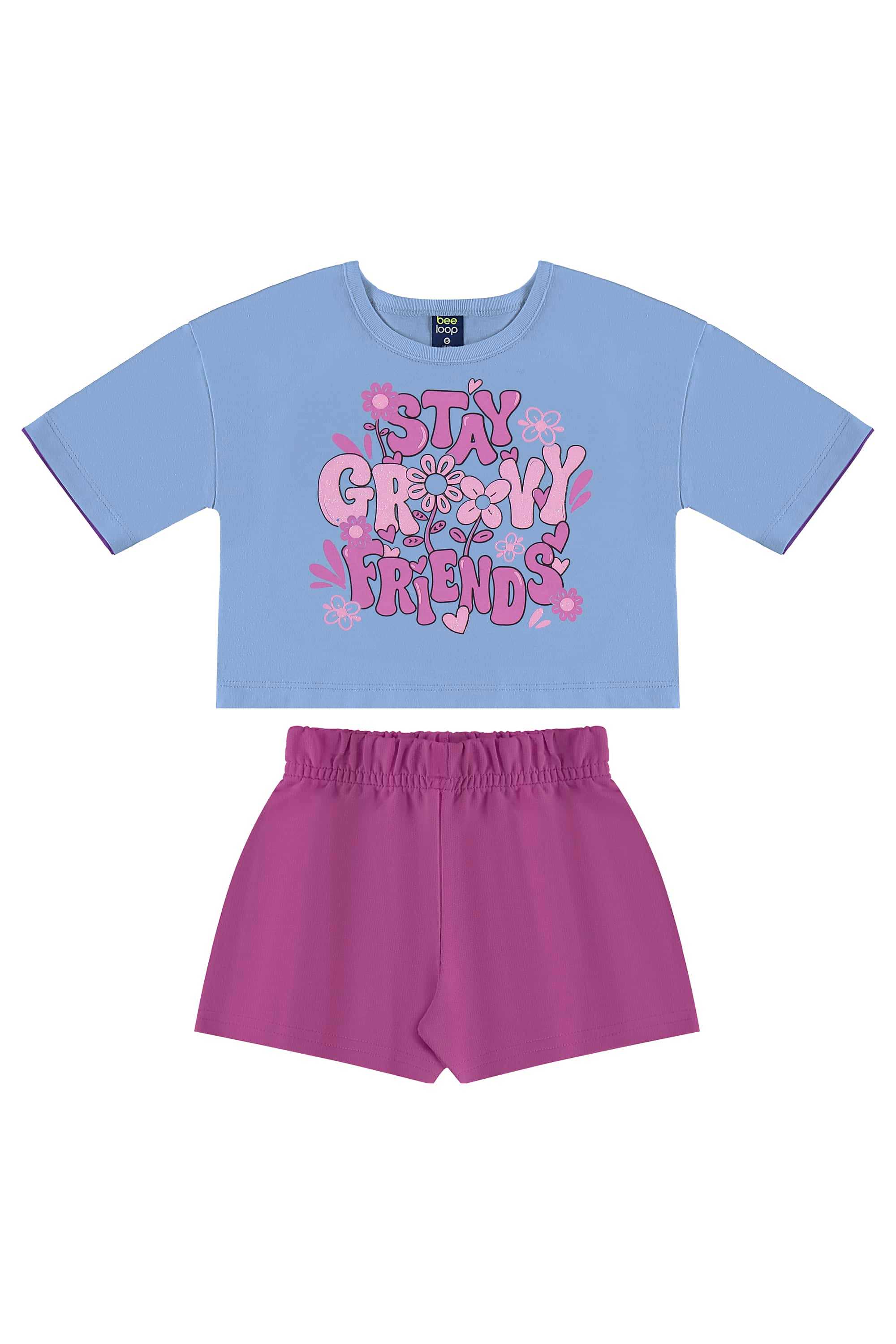 Conjunto com Blusa e Short para Menina (Azul) Bee Loop