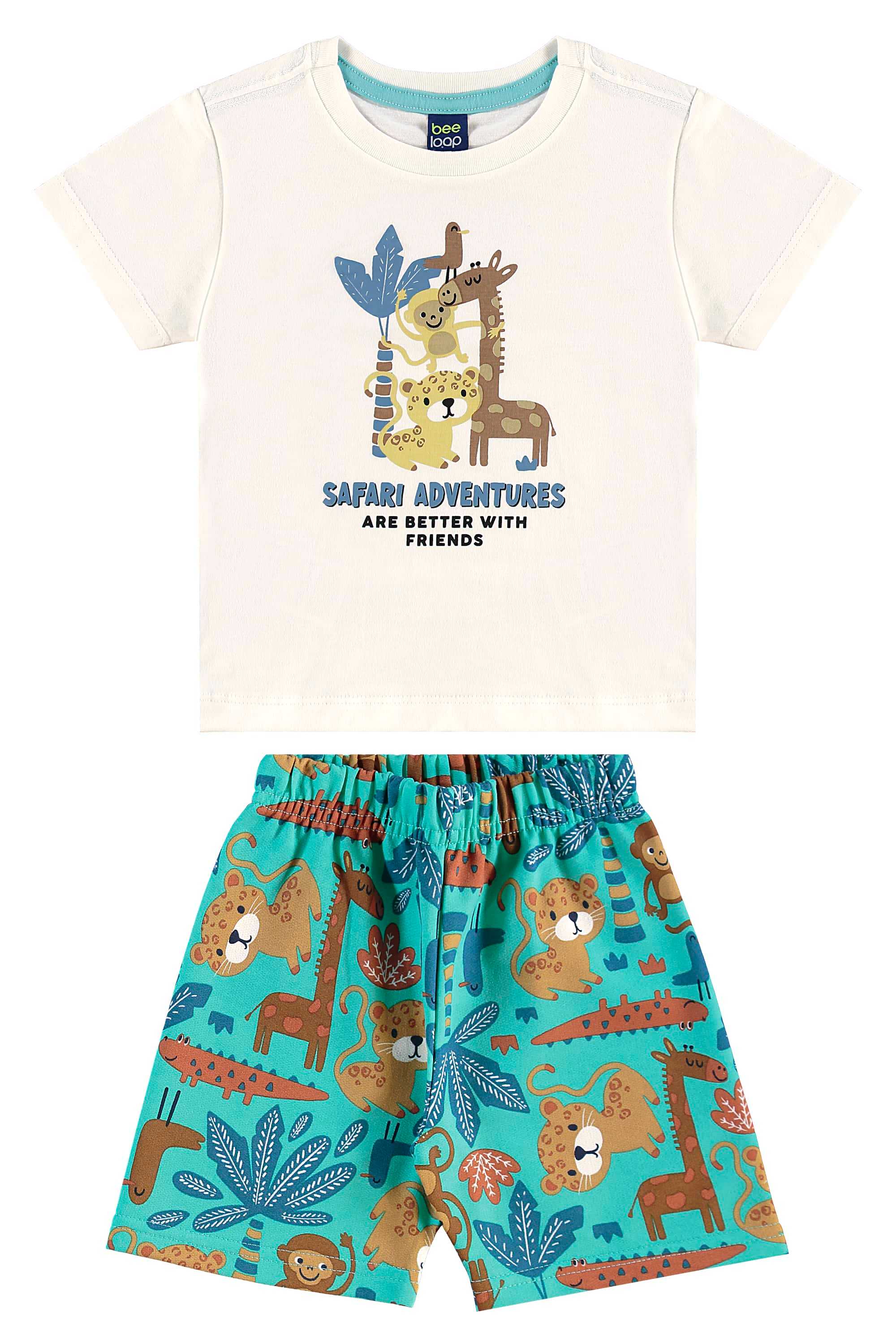 Conjunto de Bichinhos com Camiseta e Bermuda para Menino (Off White) Bee Loop