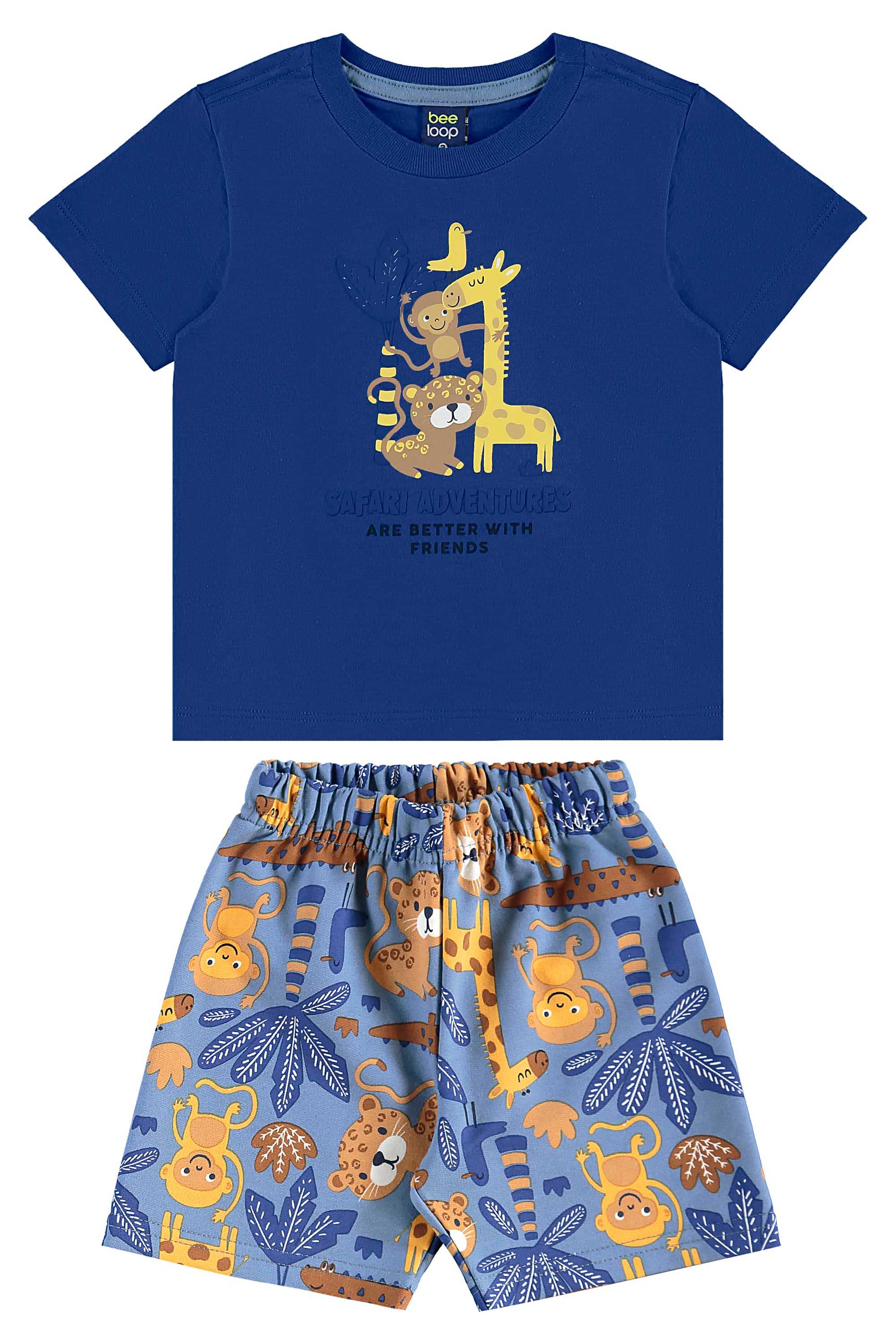 Conjunto de Bichinhos com Camiseta e Bermuda para Menino (Azul) Bee Loop