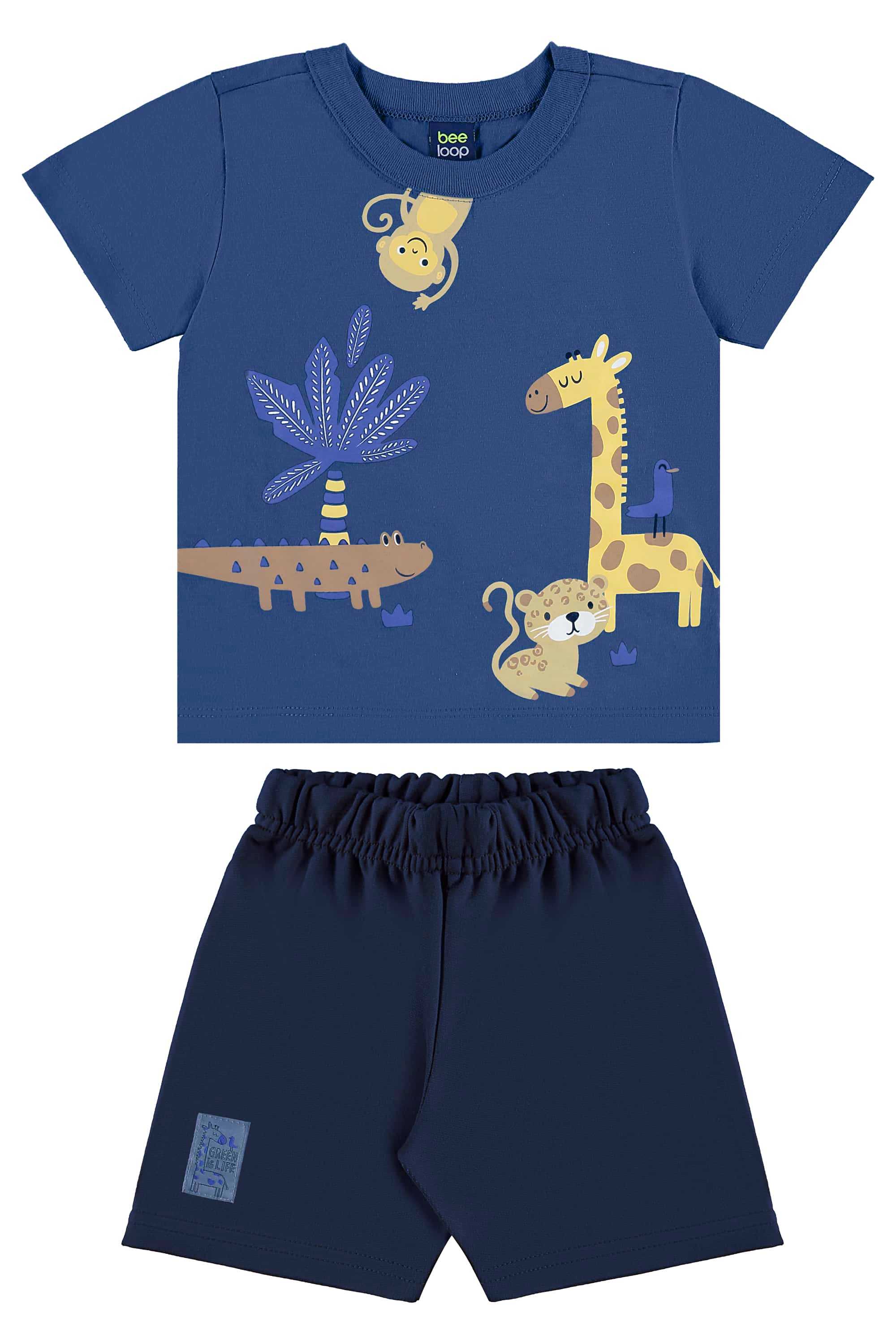 Conjunto de Bichinhos com Camiseta e Bermuda para Menino (Azul) Bee Loop