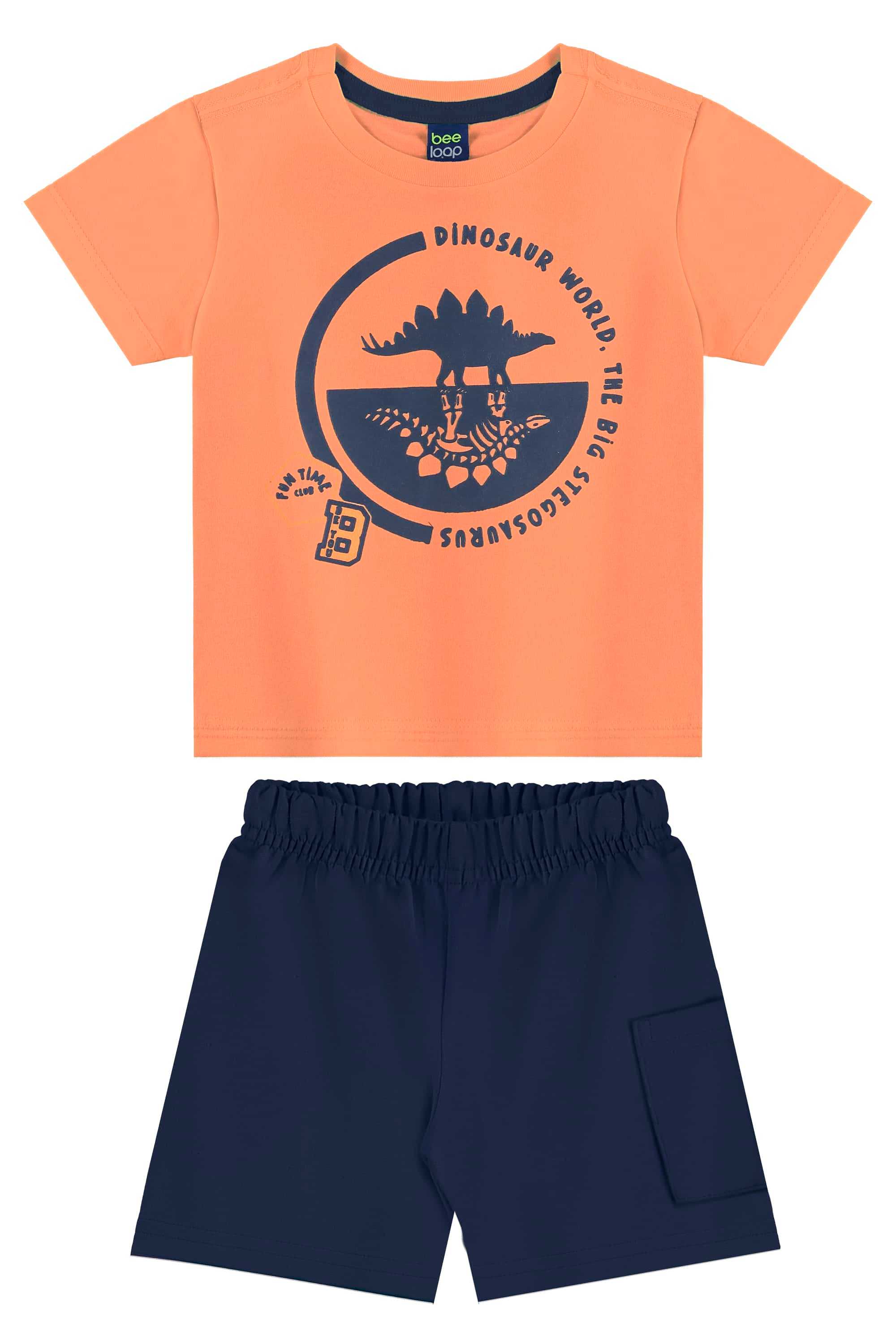 Conjunto com Camiseta de Dinossauro e Bermuda para Menino (Laranja) Bee Loop