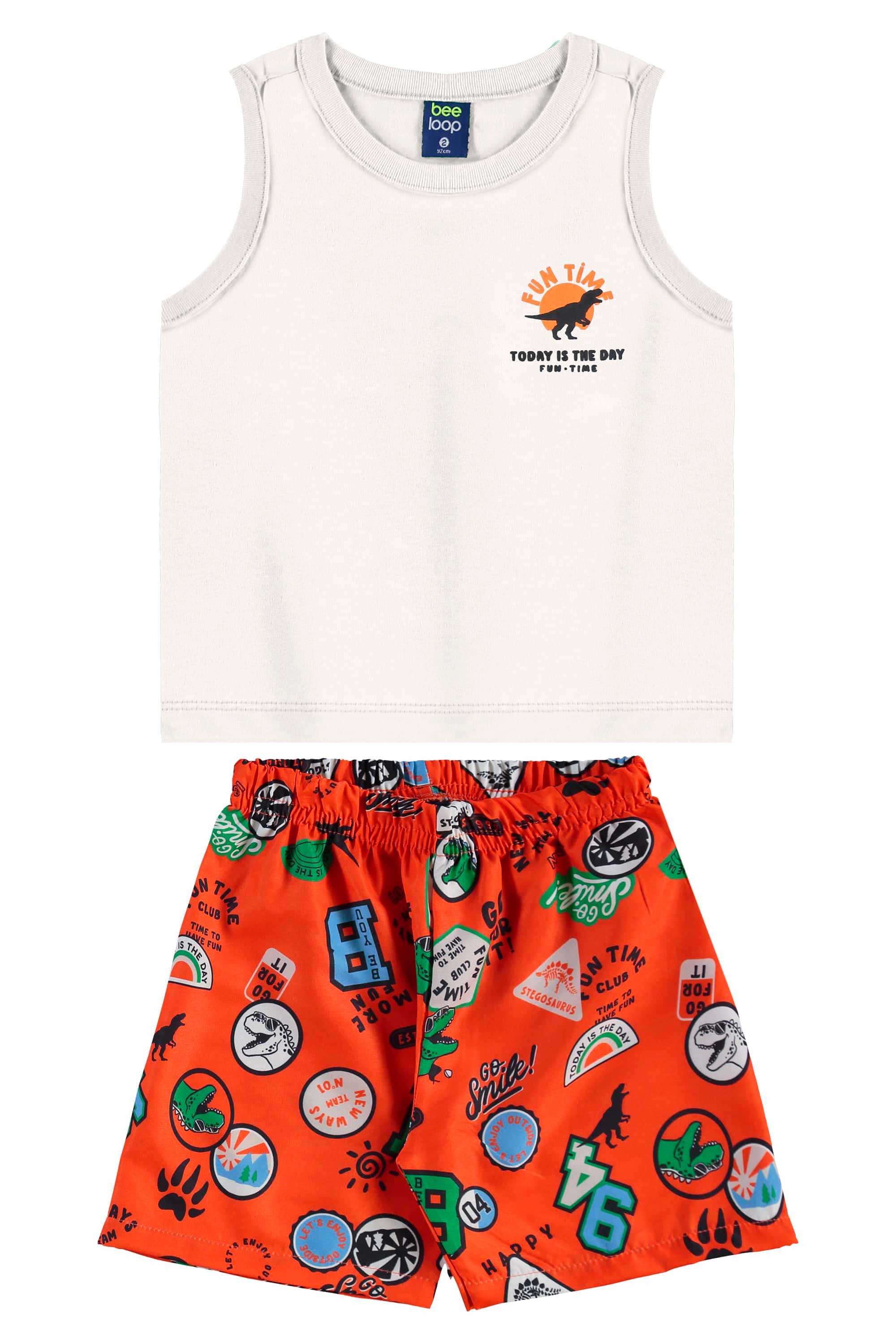 Conjunto de Dinossauro com Regata e Bermuda para Menino (Off White) Bee Loop