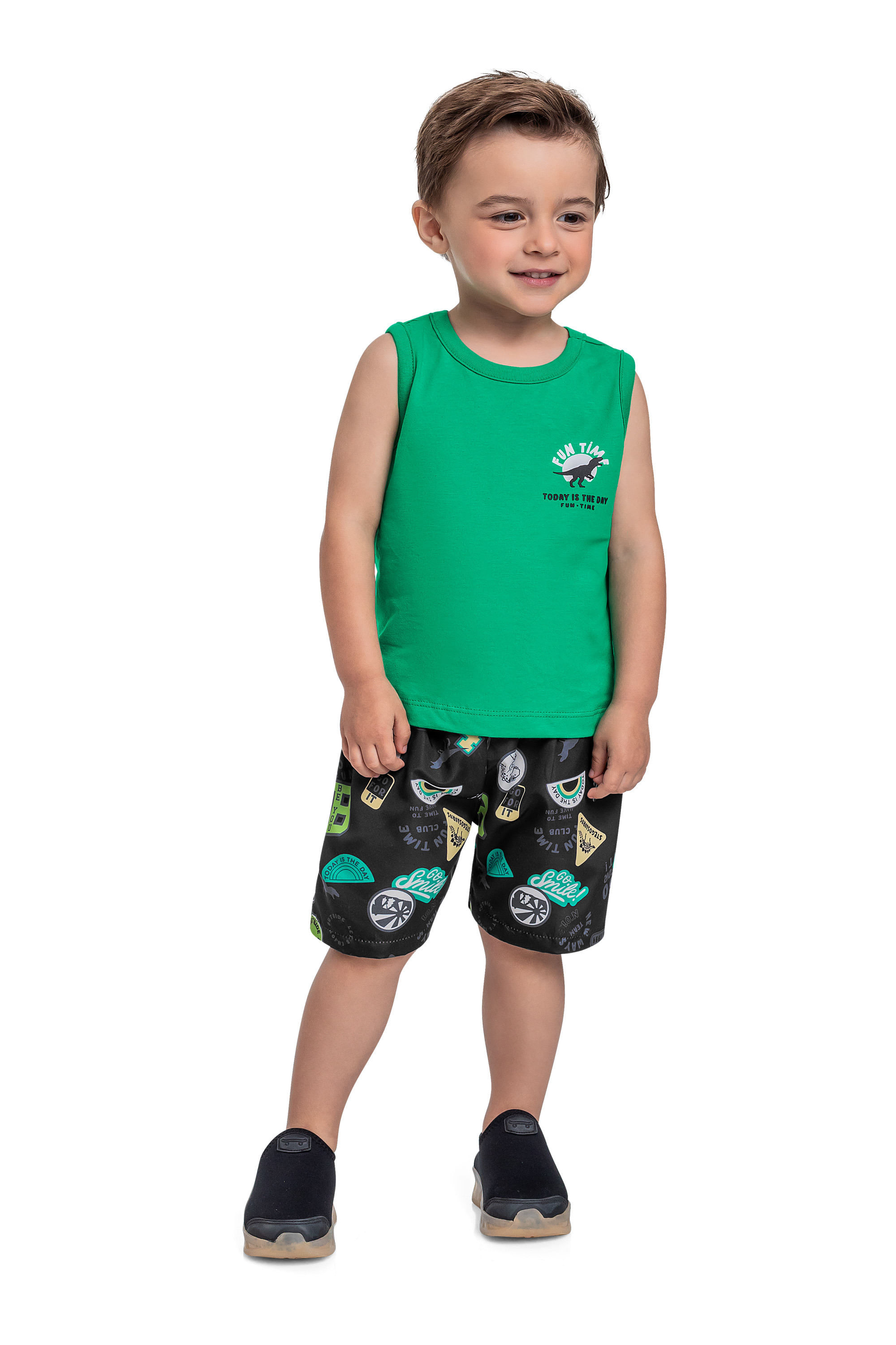 Conjunto de Dinossauro com Regata e Bermuda para Menino (Verde) Bee Loop