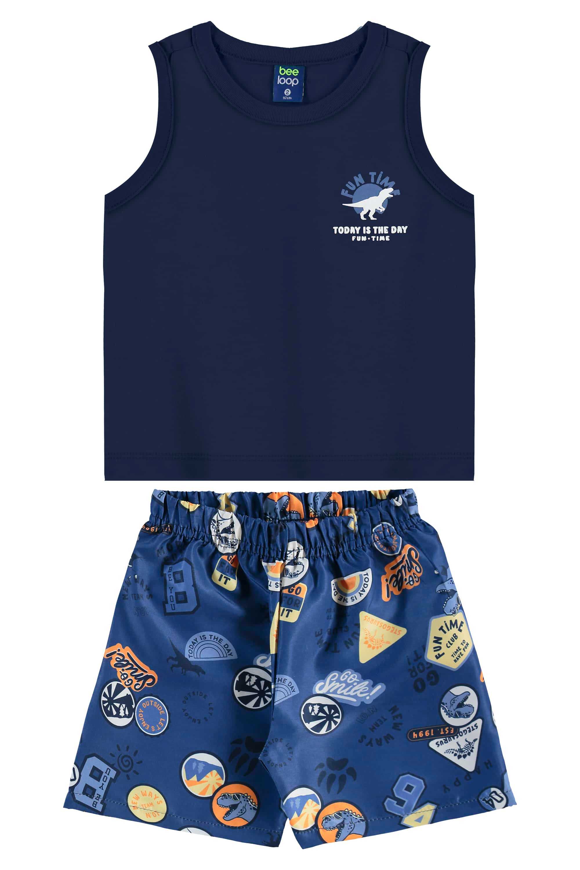 Conjunto de Dinossauro com Regata e Bermuda para Menino (Azul Marinho) Bee Loop - Imagem 13