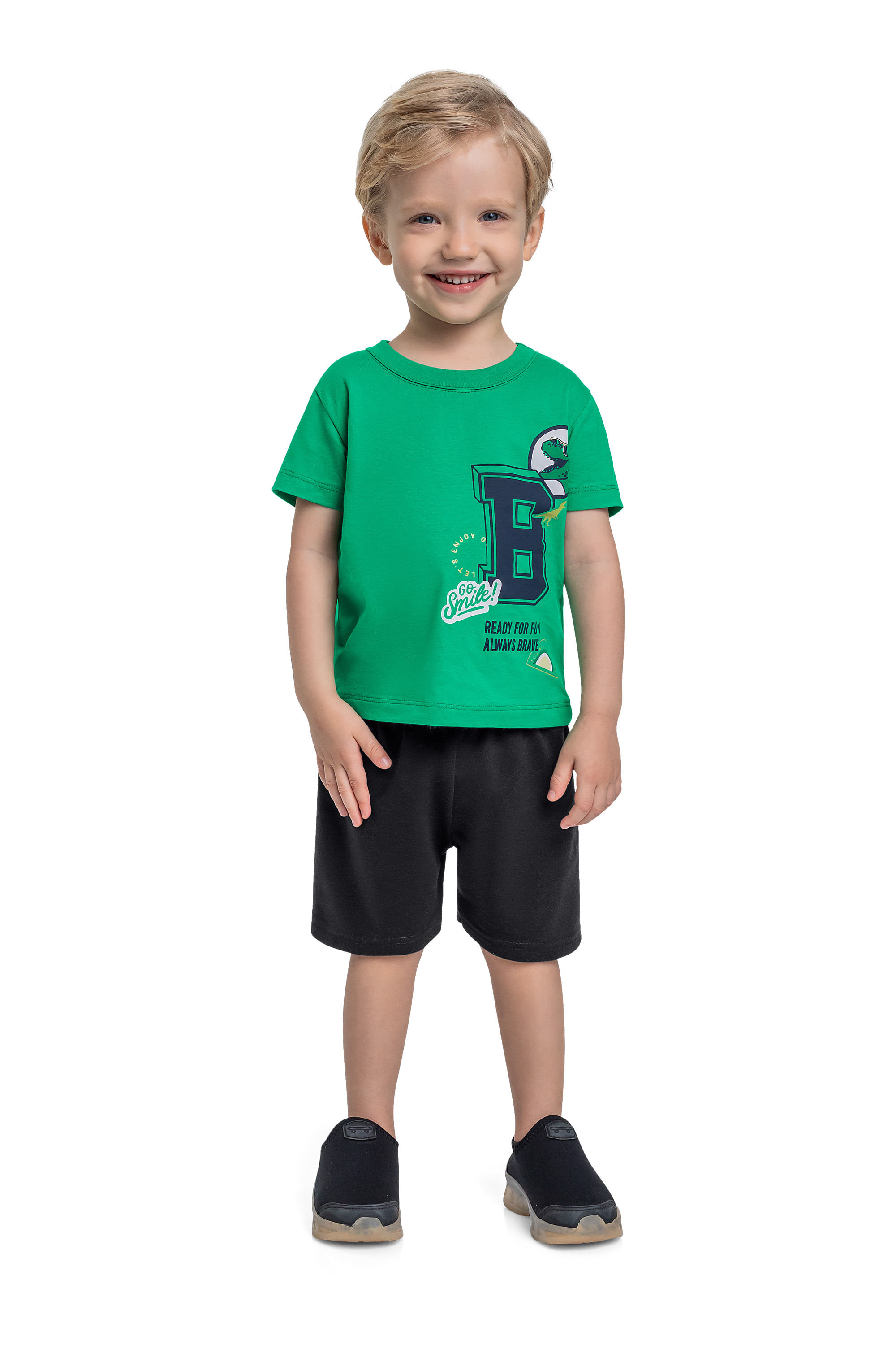 Conjunto com Camiseta de Dinossauro e Bermuda para Menino (Verde) Bee Loop