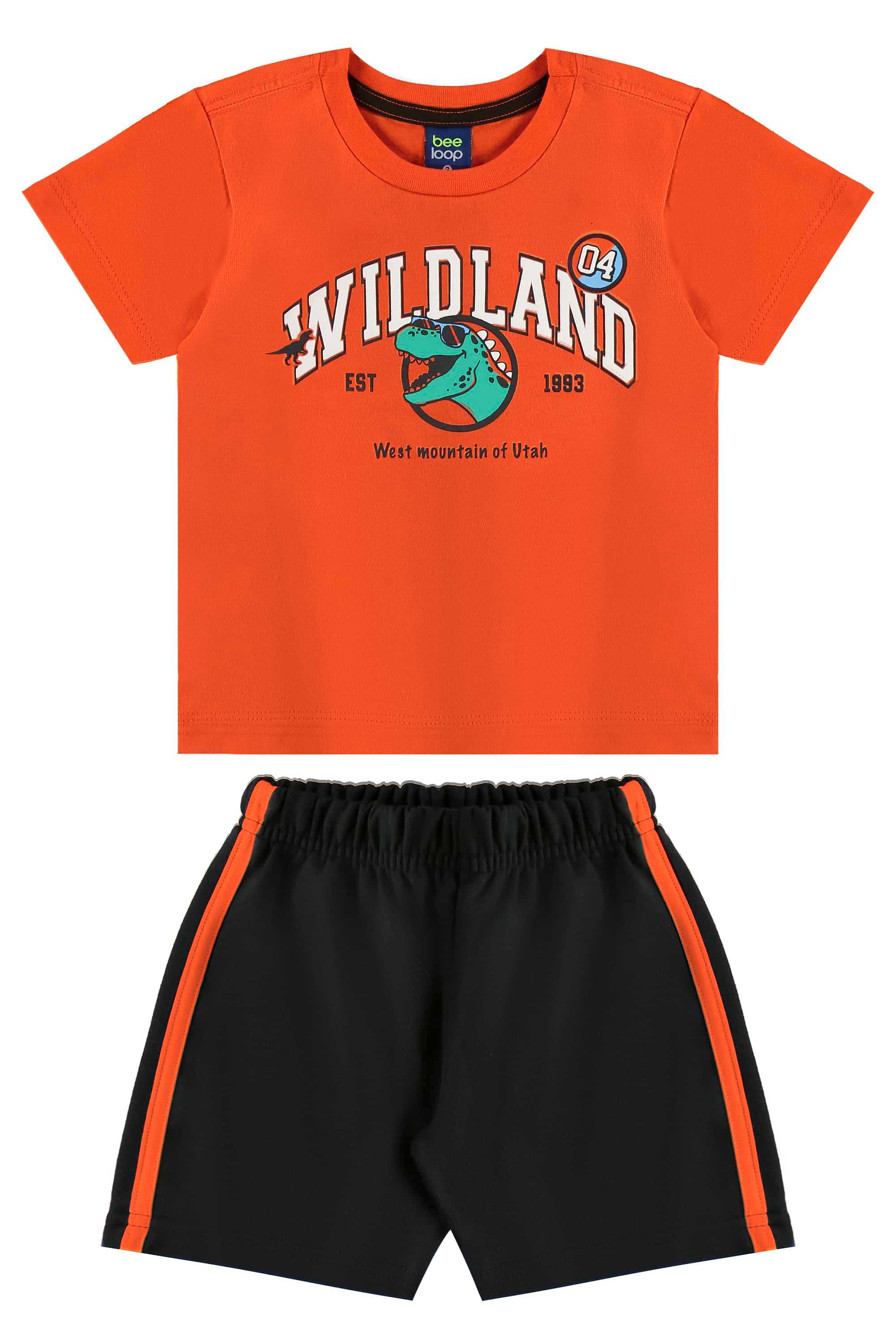 Conjunto com Camiseta de Dinossauro e Bermuda para Menino (Laranja) Bee Loop