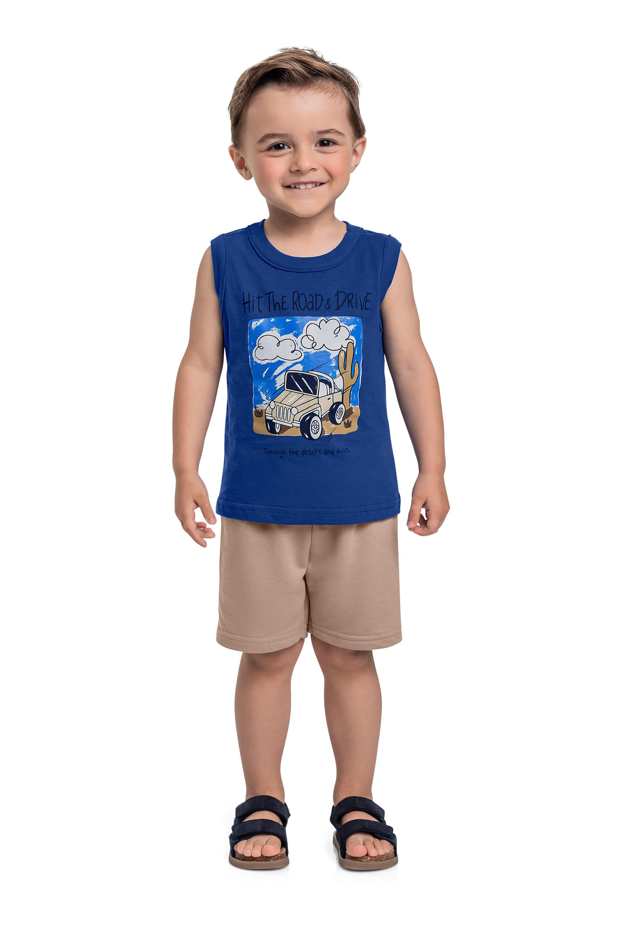 Conjunto com Regata de Carrinho e Bermuda para Menino (Azul) Bee Loop