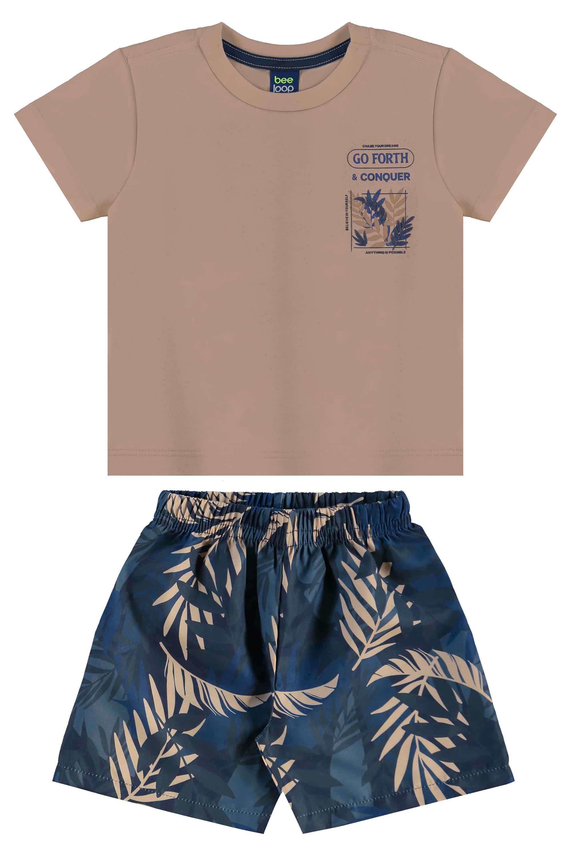 Conjunto com Camiseta e Bermuda com Folhas para Menino (Marrom) Bee Loop - Imagem 30