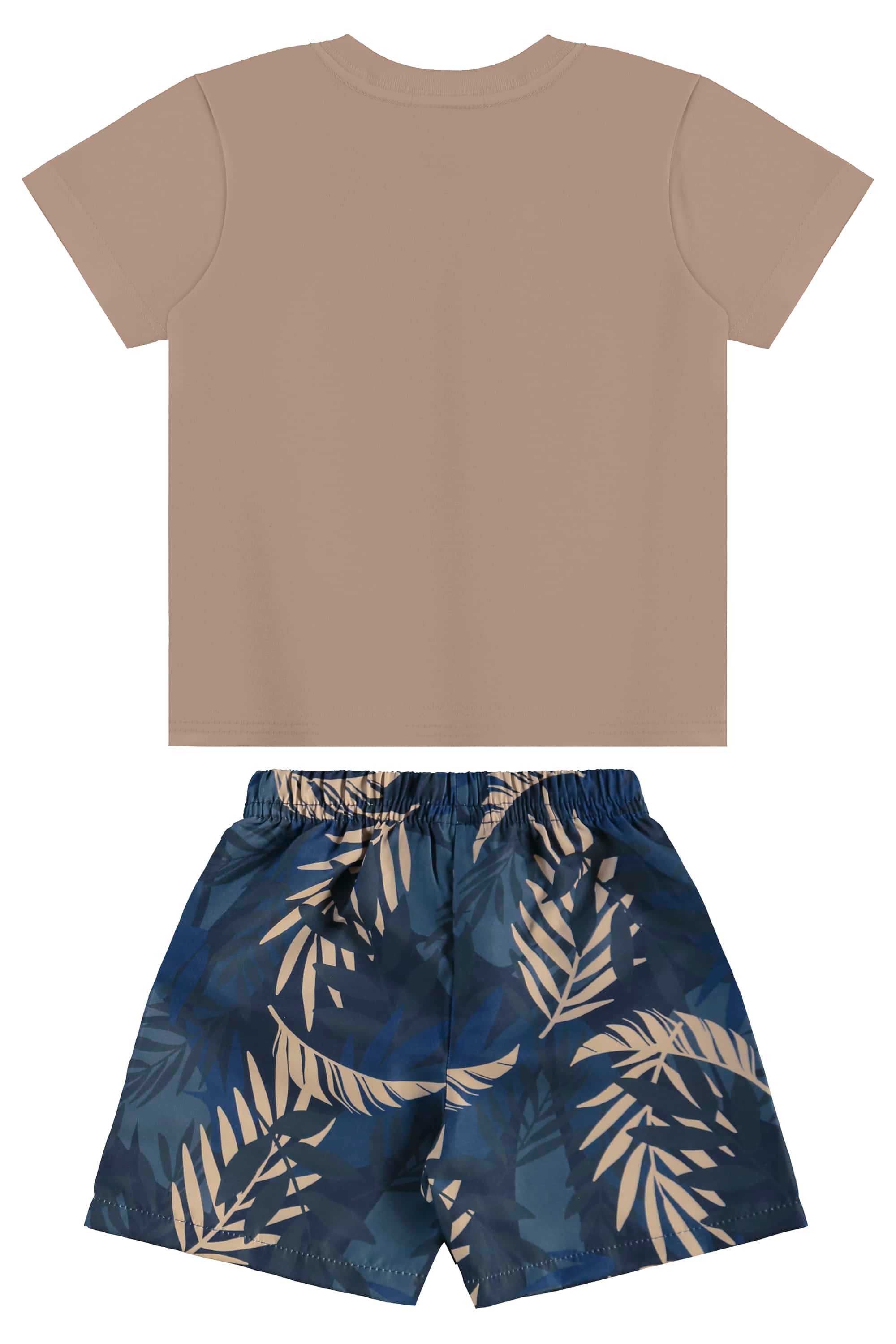 Conjunto com Camiseta e Bermuda com Folhas para Menino (Marrom) Bee Loop - Imagem 5
