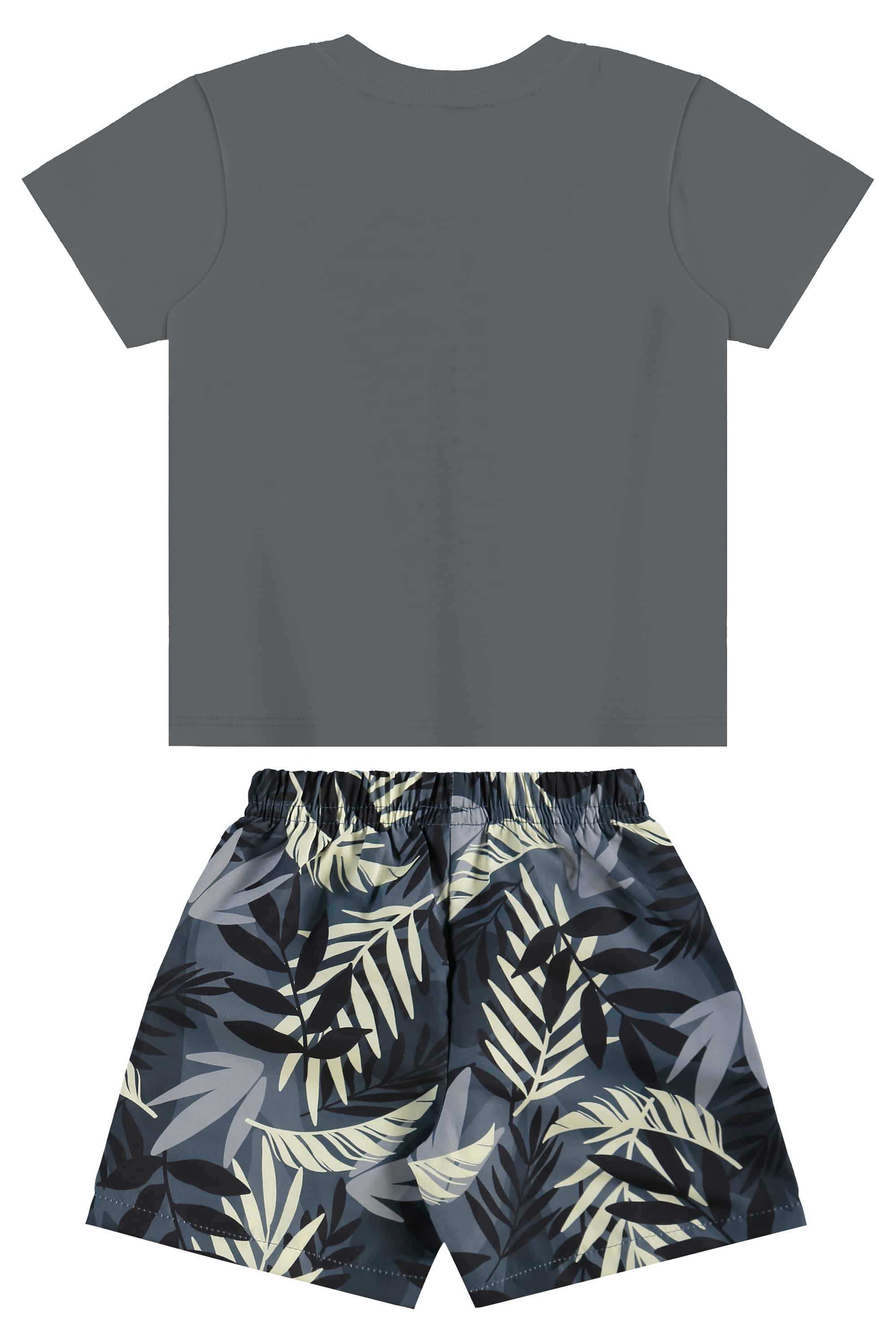 Conjunto com Camiseta e Bermuda com Folhas para Menino (Cinza) Bee Loop - Imagem 4