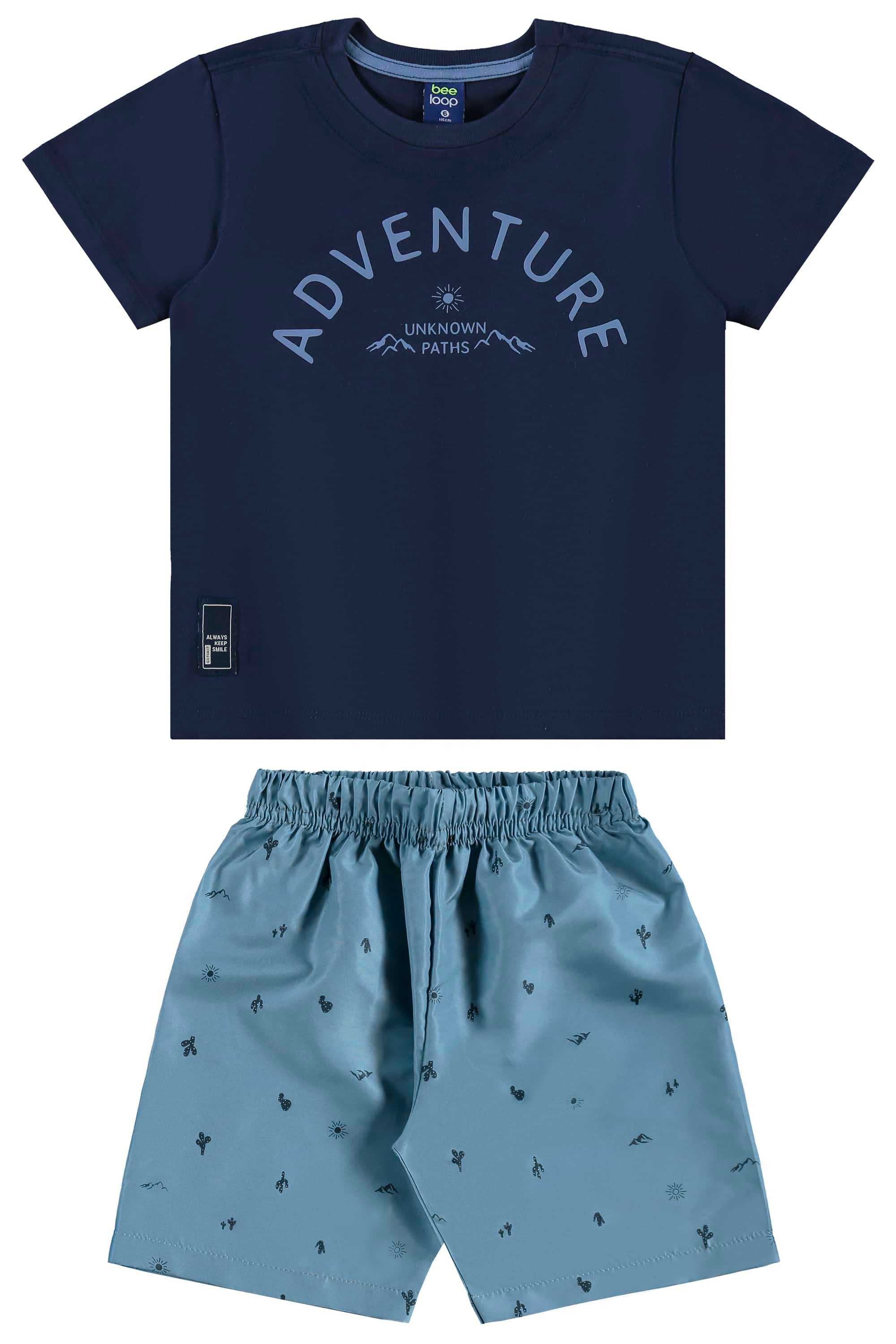 Conjunto Estampado com Camiseta e Bermuda para Menino (Azul Marinho) Bee Loop