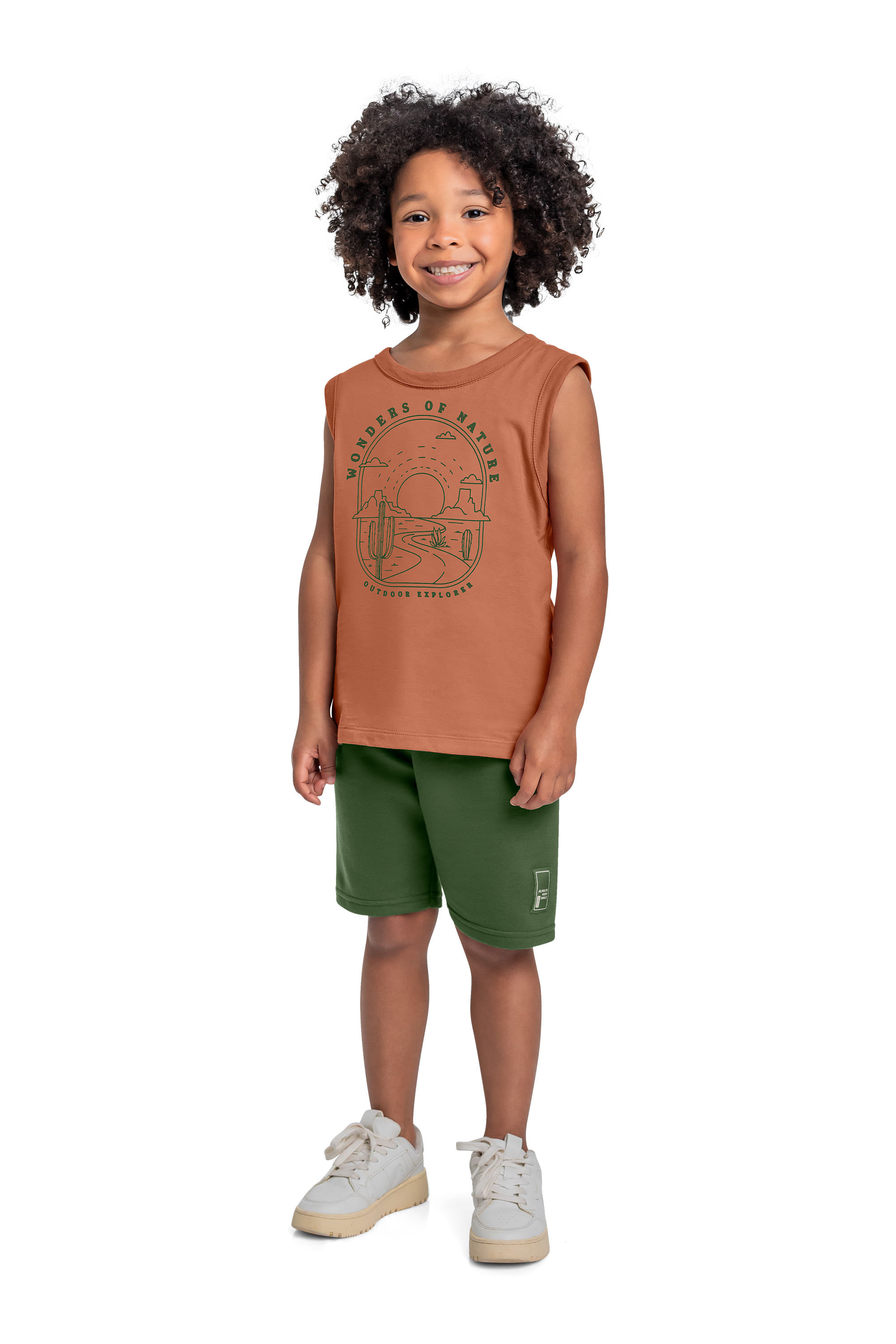 Conjunto com Regata Estampada e Bermuda para Menino (Marrom) Bee Loop