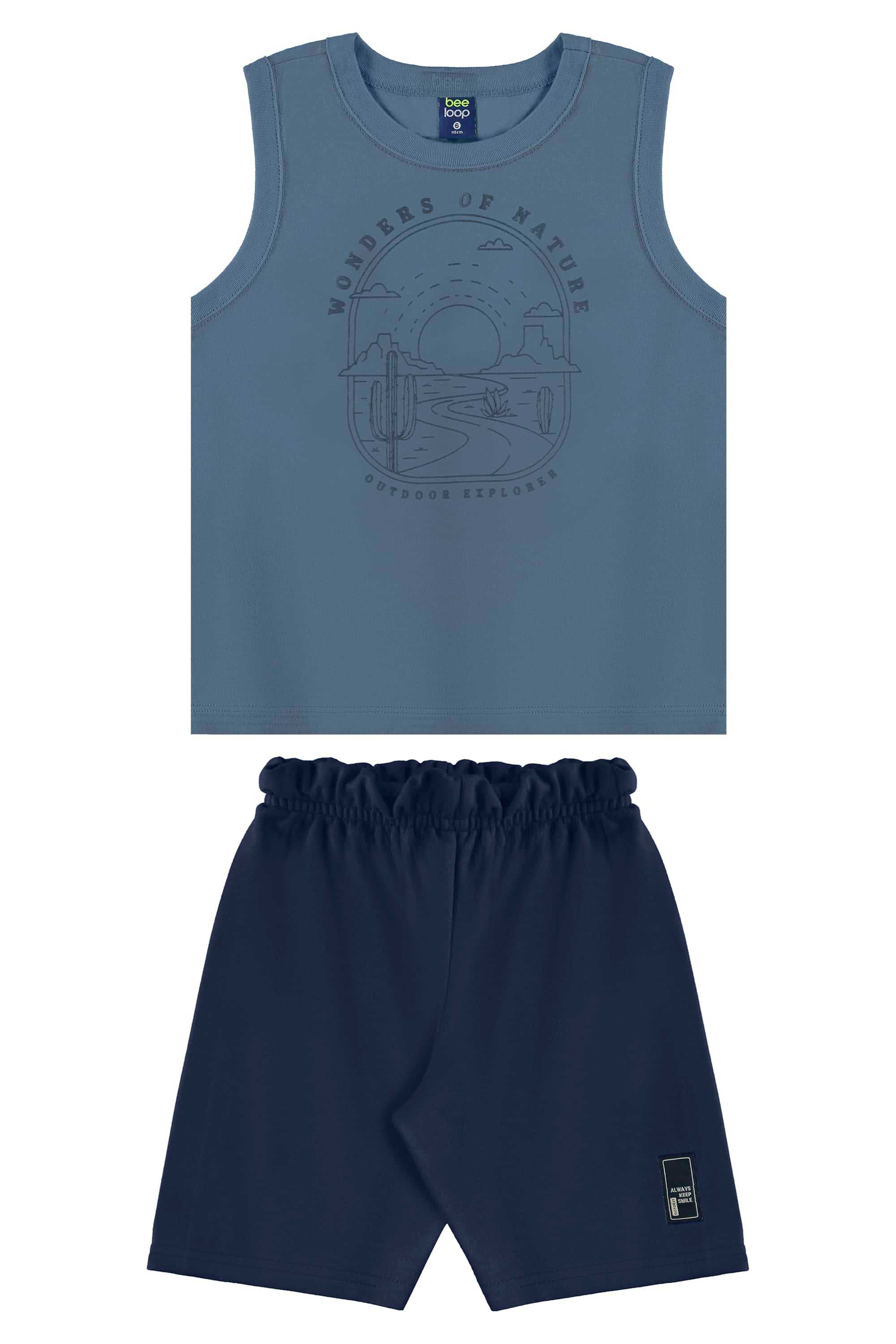 Conjunto com Regata Estampada e Bermuda para Menino (Azul) Bee Loop - Imagem 25