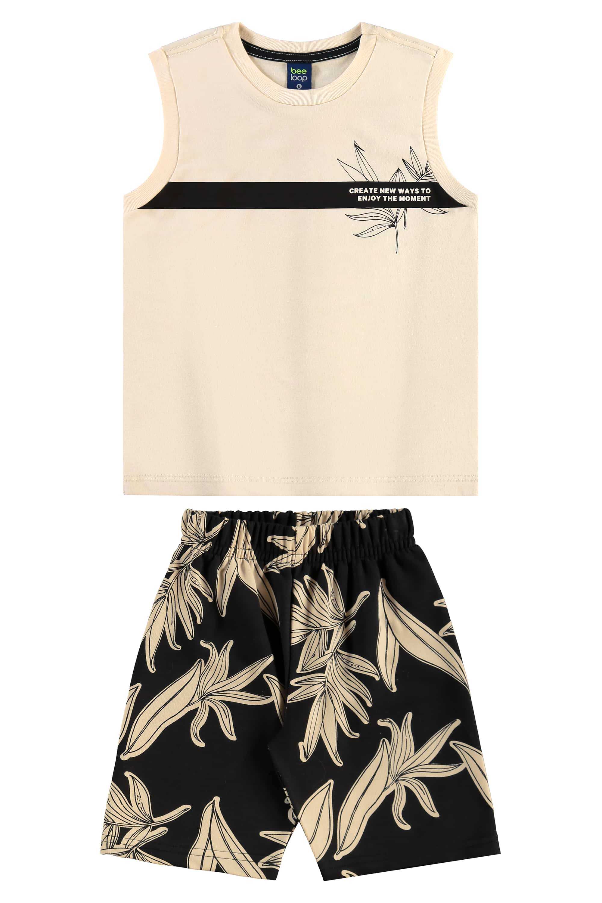 Conjunto de Folhas com Regata e Bermuda para Menino (Bege) Bee Loop