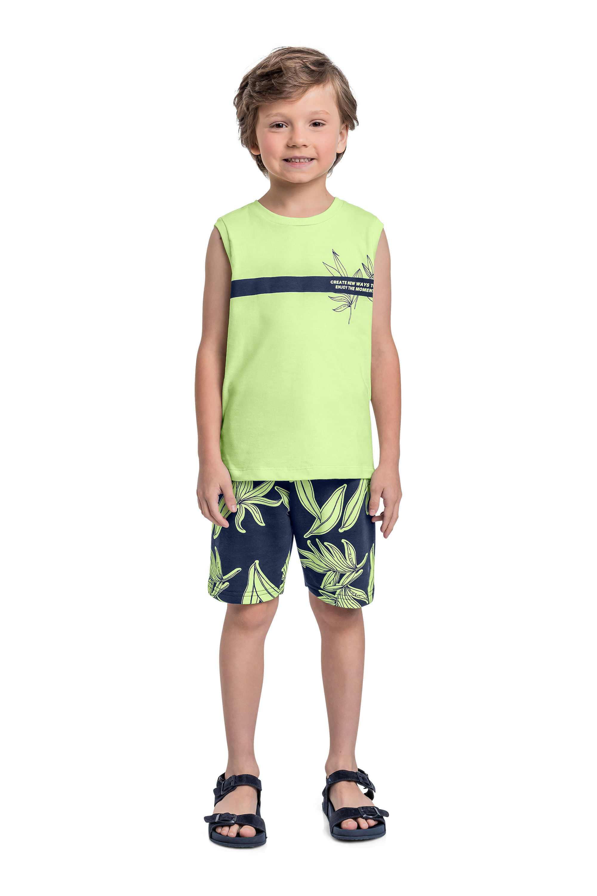 Conjunto de Folhas com Regata e Bermuda para Menino (Verde) Bee Loop - Imagem 15