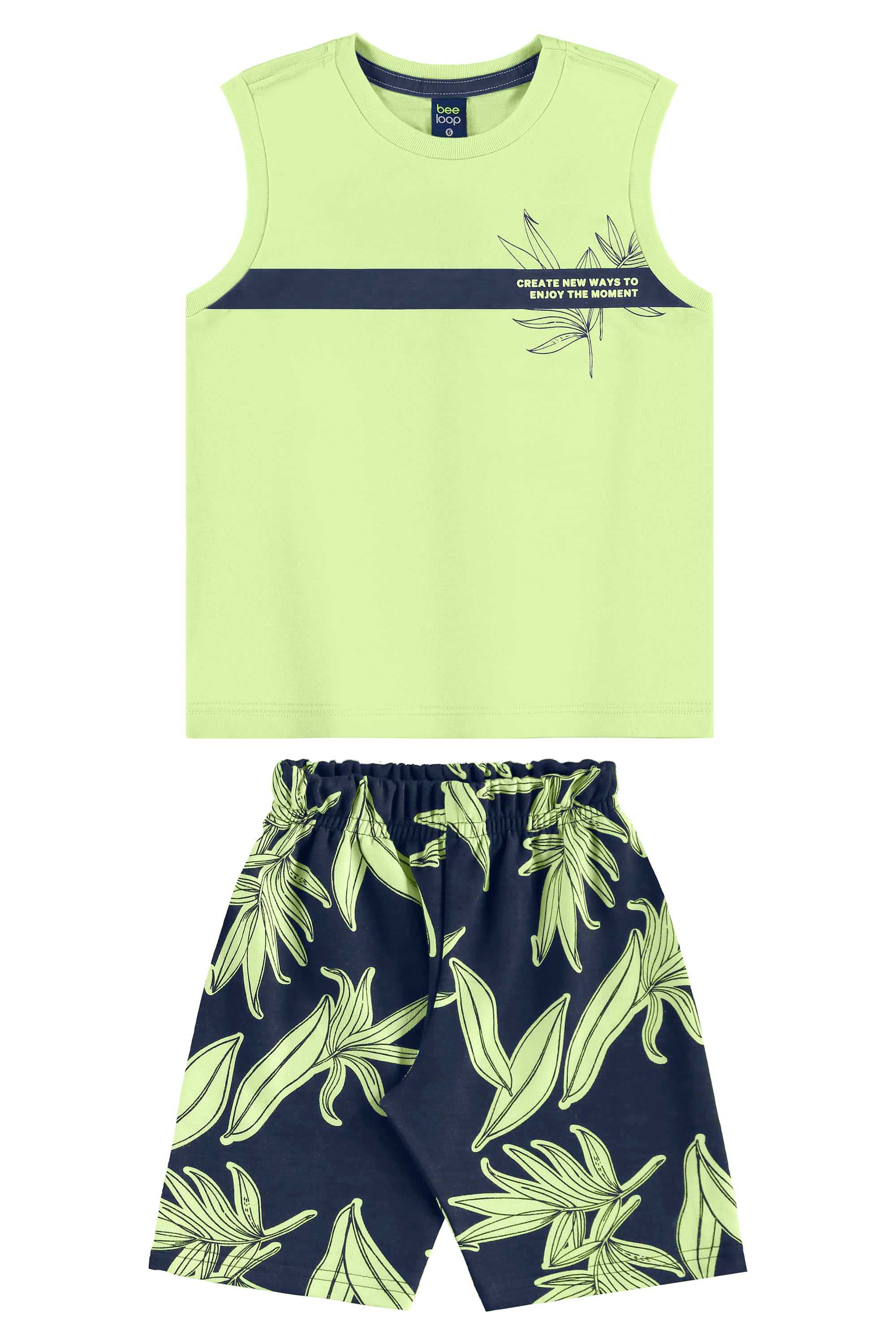 Conjunto de Folhas com Regata e Bermuda para Menino (Verde) Bee Loop - Imagem 30