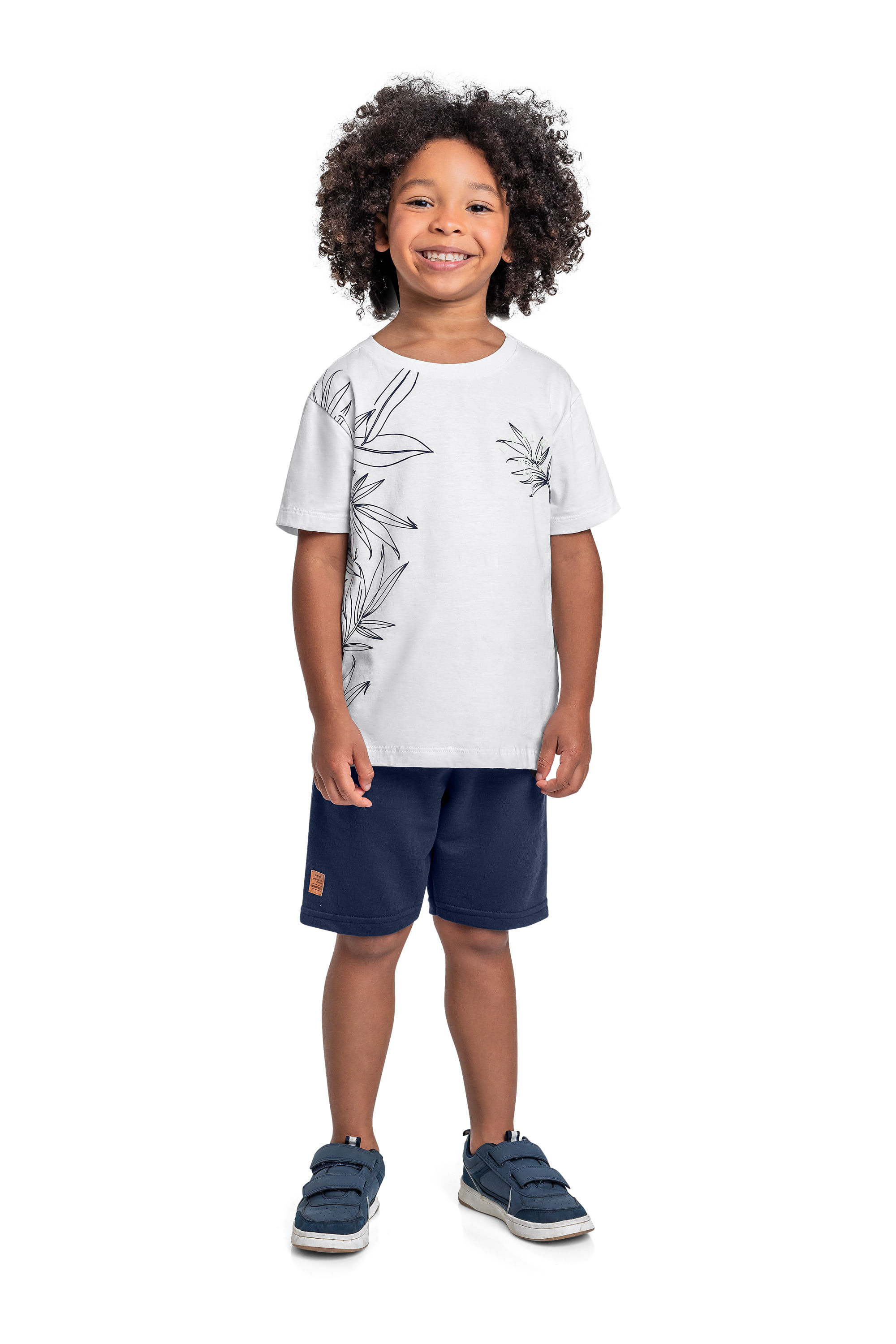 Conjunto com Camiseta de Folhas e Bermuda para Menino (Branco) Bee Loop