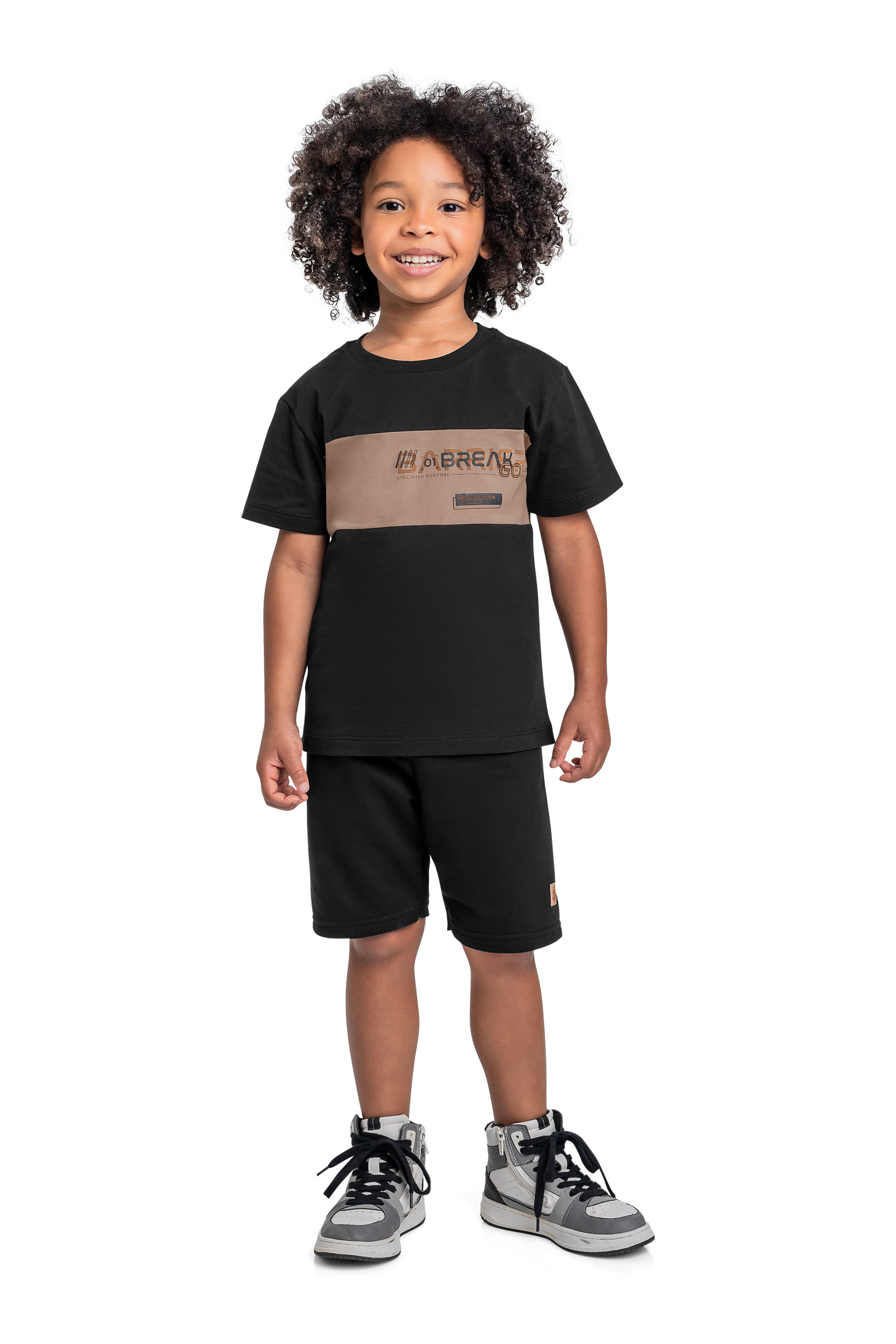 Conjunto com Camiseta Estampada e Bermuda para Menino (Preto) Bee Loop