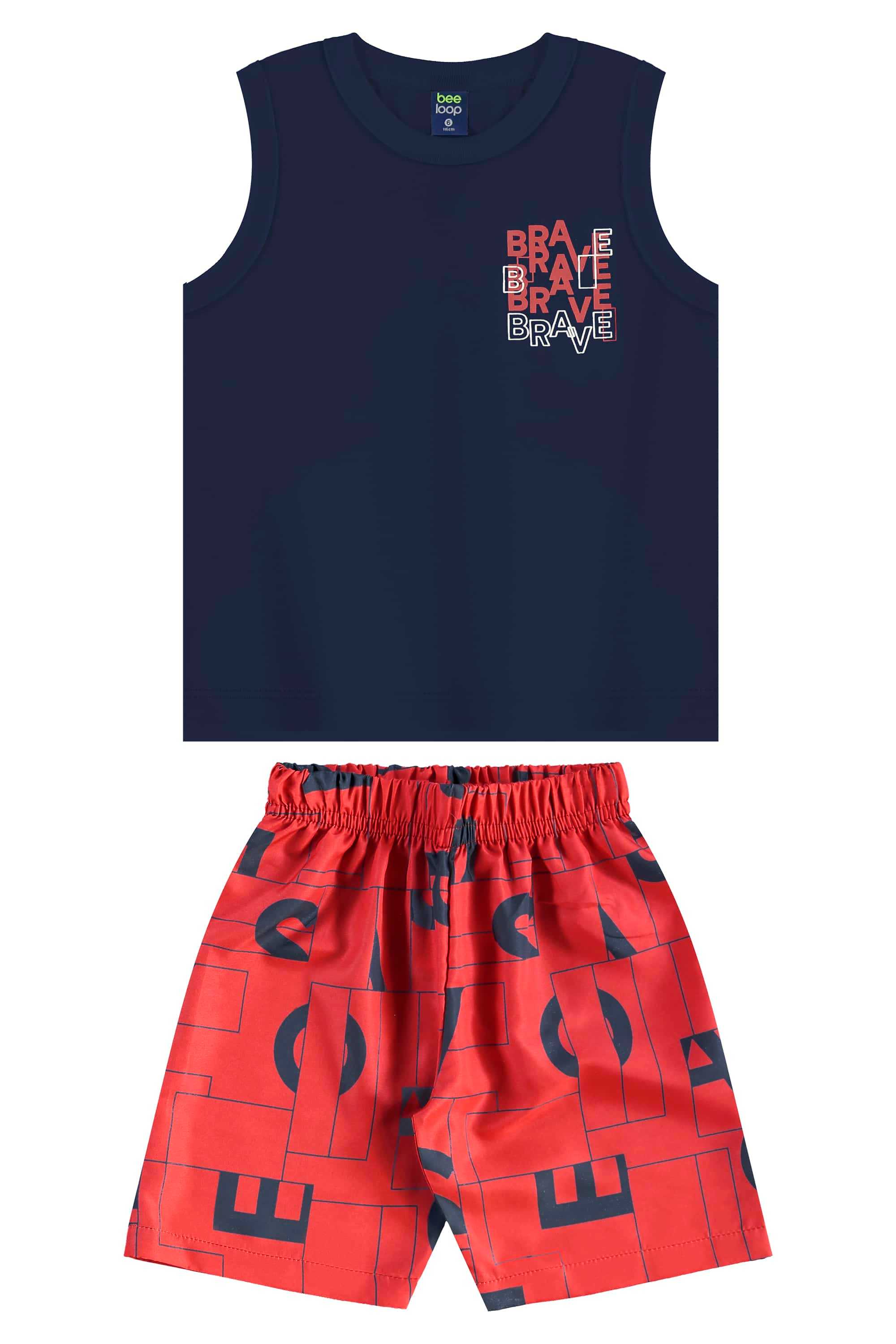 Conjunto Estampado com Regata e Bermuda para Menino (Azul Marinho) Bee Loop