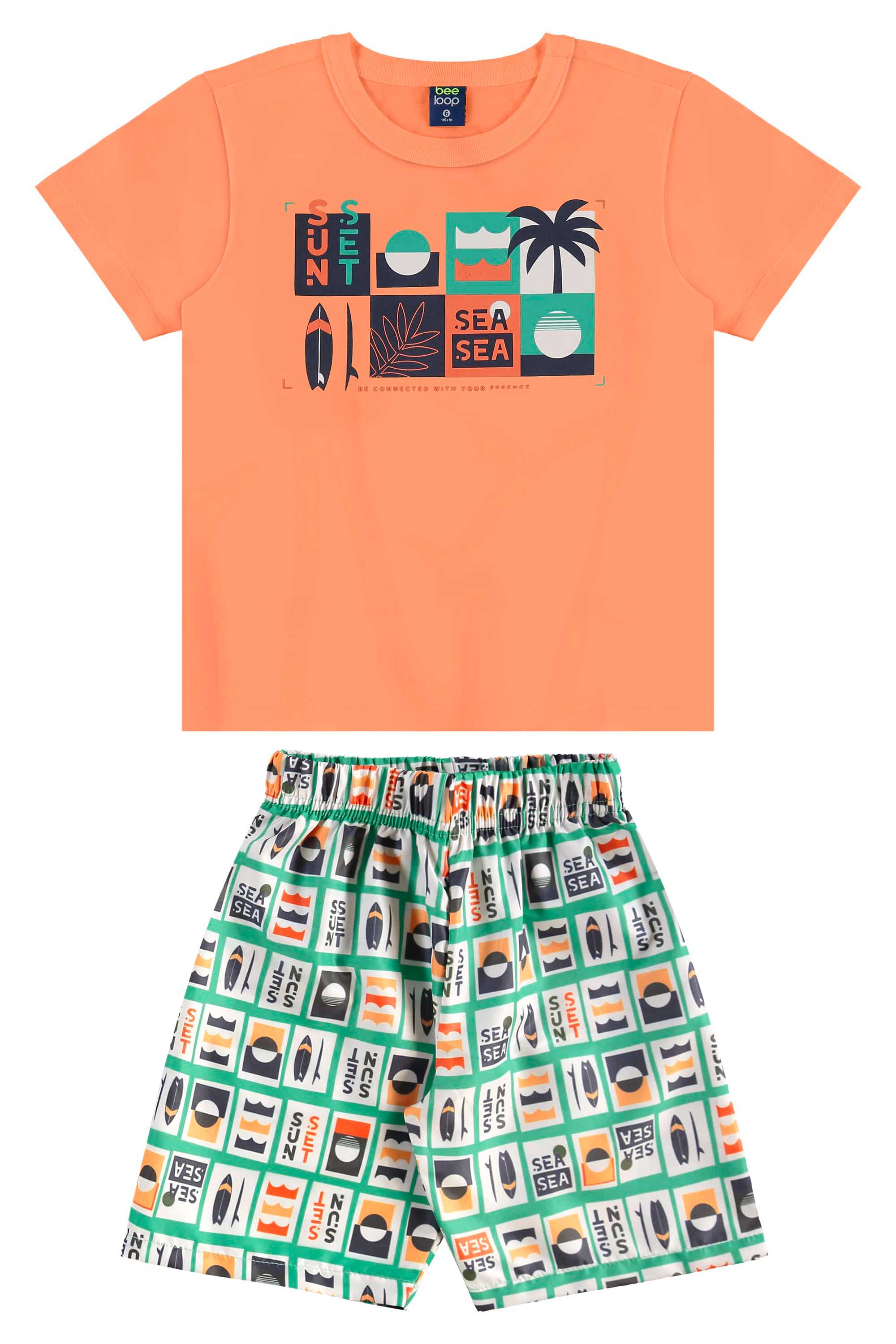 Conjunto Estampado com Camiseta e Bermuda para Menino (Laranja) Bee Loop - Imagem 7