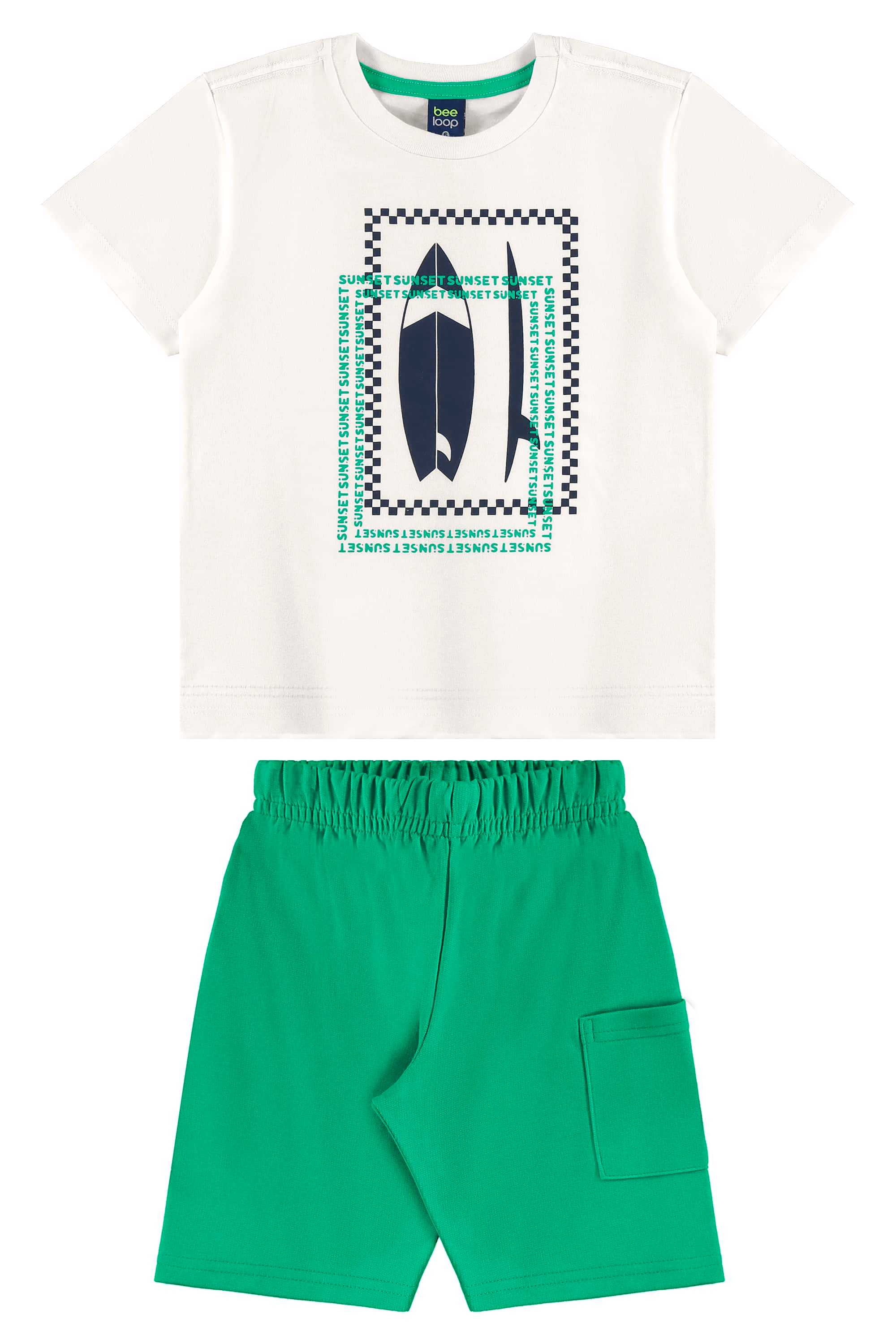 Conjunto com Camiseta Estampada e Bermuda para Menino (Off White) Bee Loop - Imagem 13