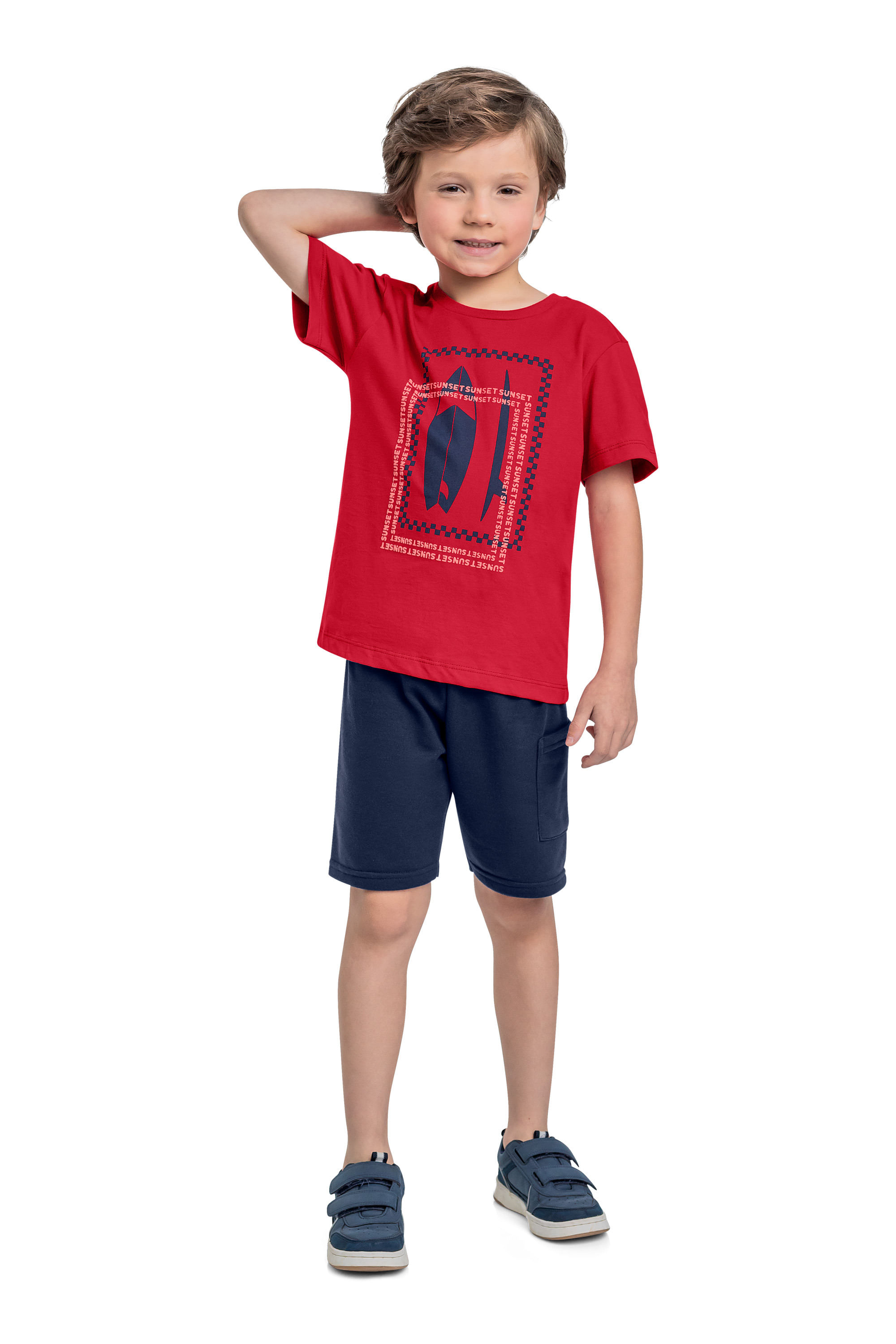 Conjunto com Camiseta Estampada e Bermuda para Menino (Vermelho) Bee Loop