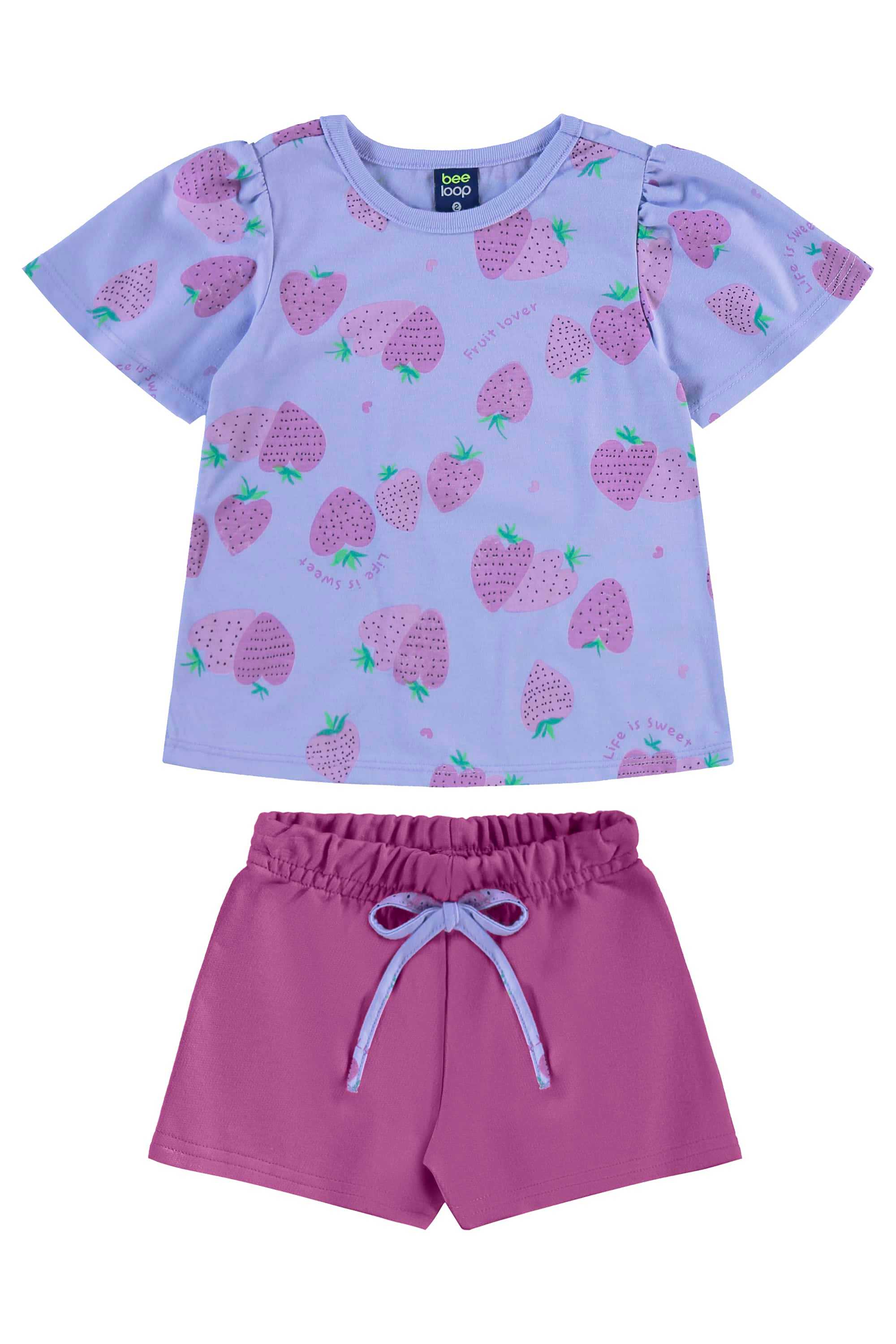 Conjunto com Blusa de Morangos e Short para Menina (Roxo) Bee Loop