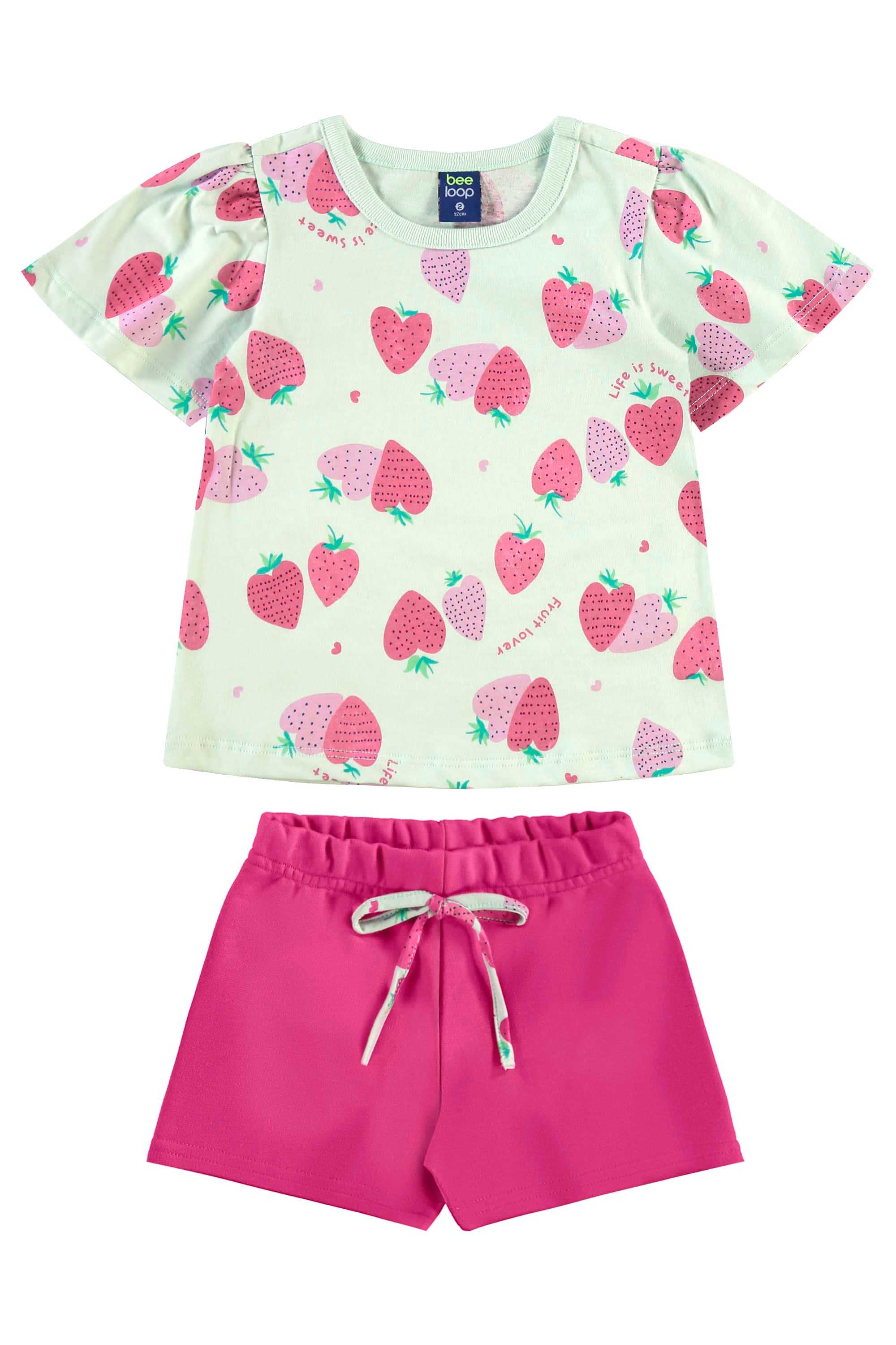 Conjunto com Blusa de Morangos e Short para Menina (Verde) Bee Loop