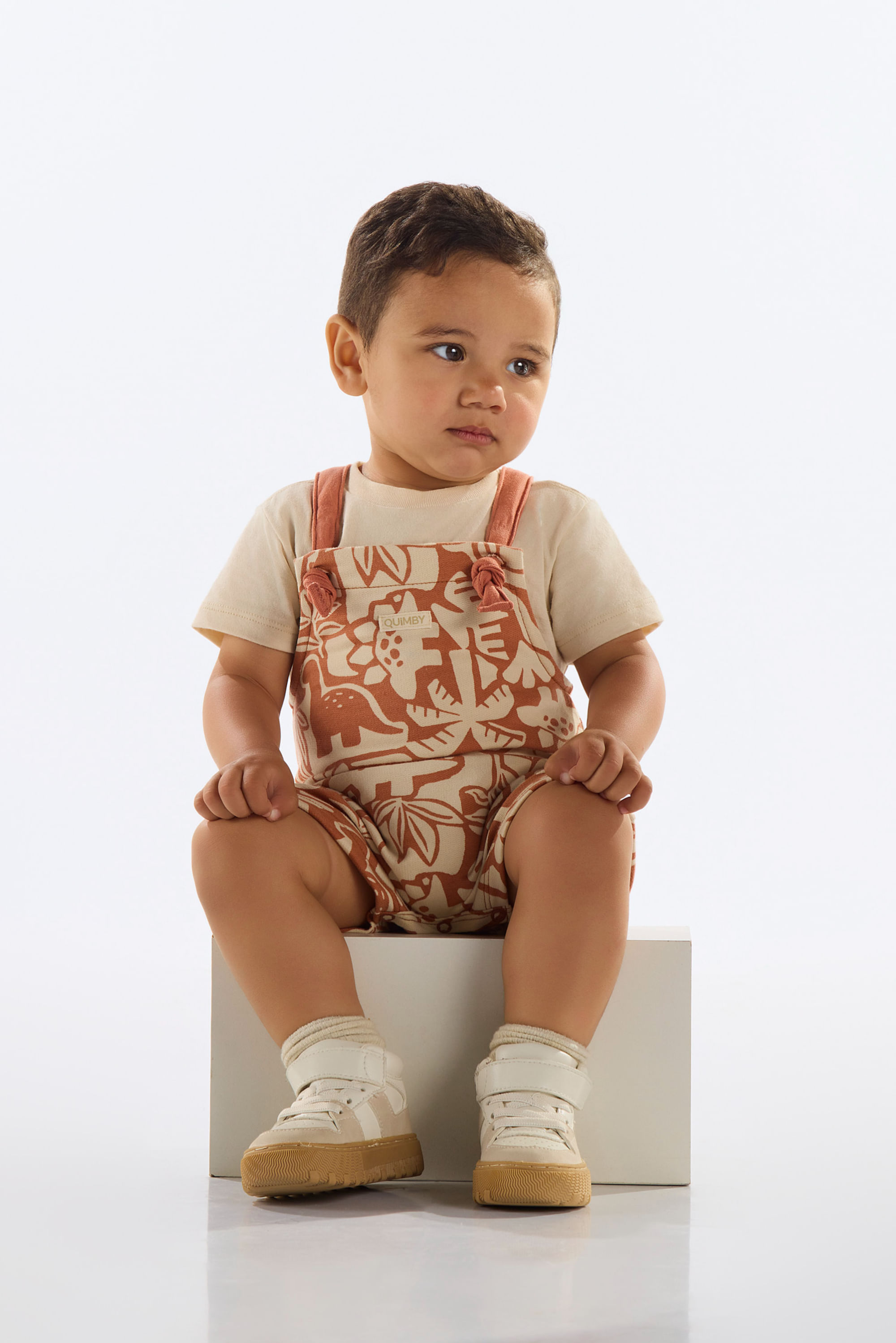 Conjunto Bebê com Camiseta e Jardineira (Bege) Quimby