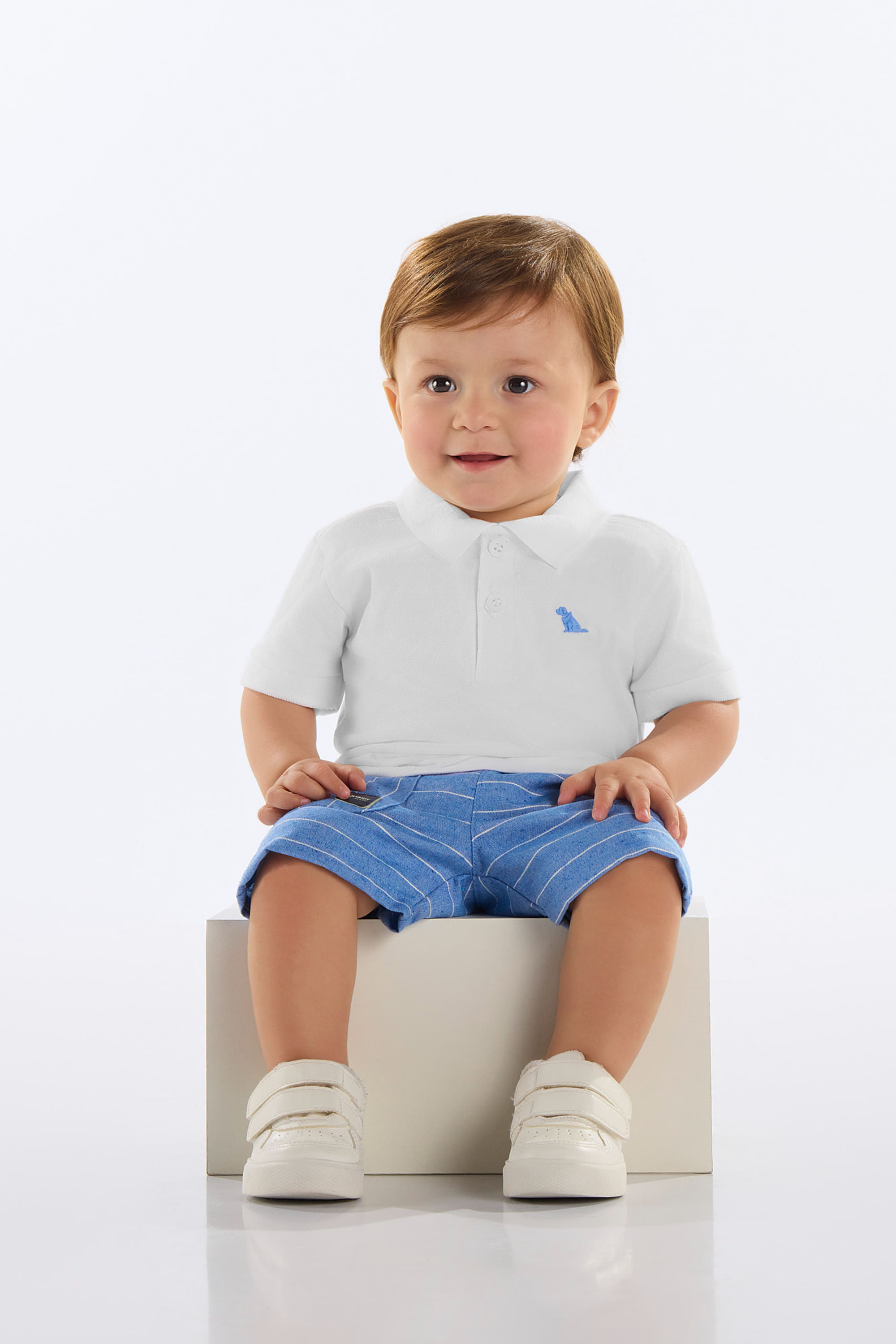 Conjunto Bebê com Camisa Polo e Bermuda (Branco) Quimby