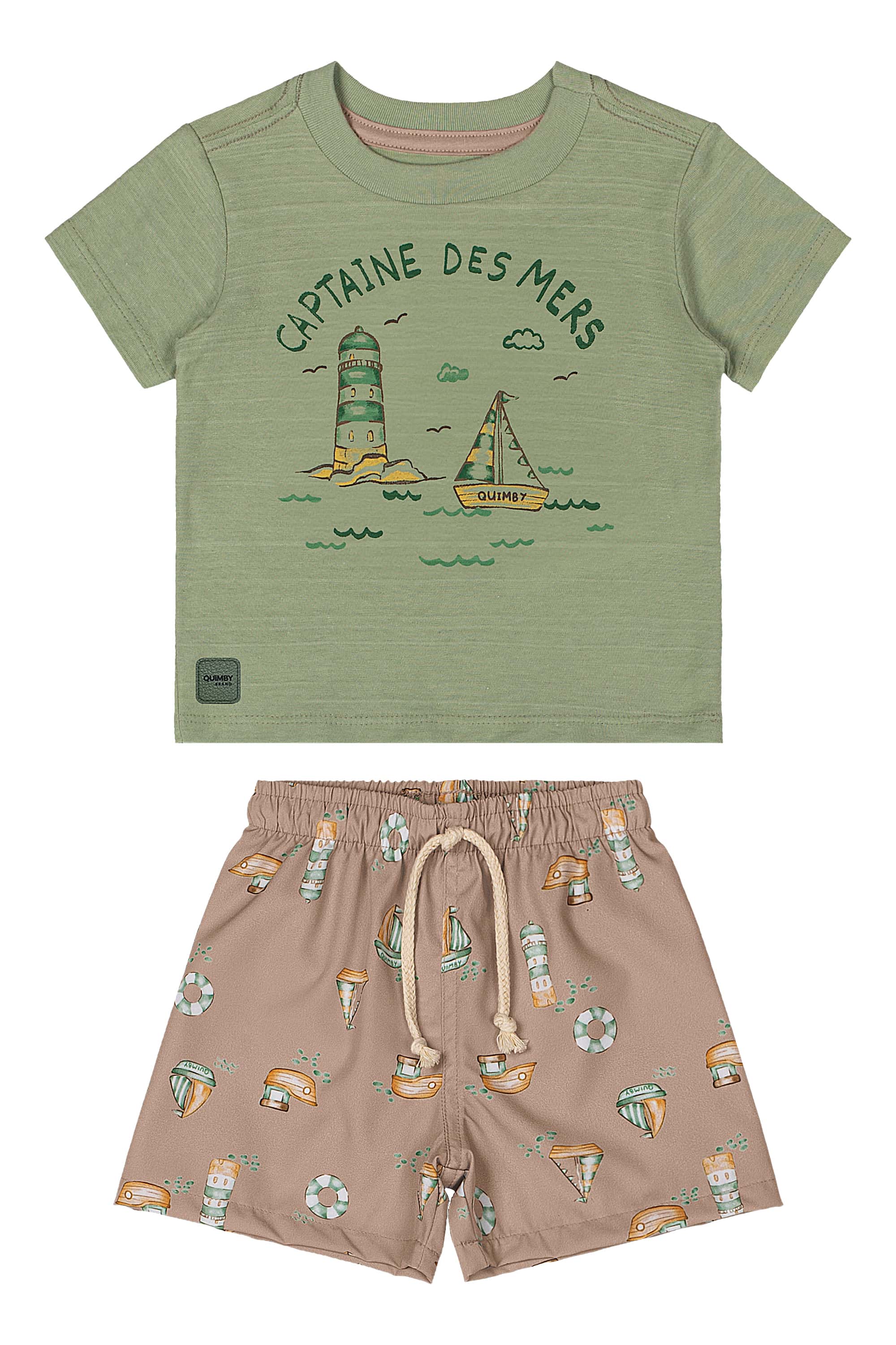 Conjunto com Camiseta e Bermuda para Bebê (Verde) Quimby