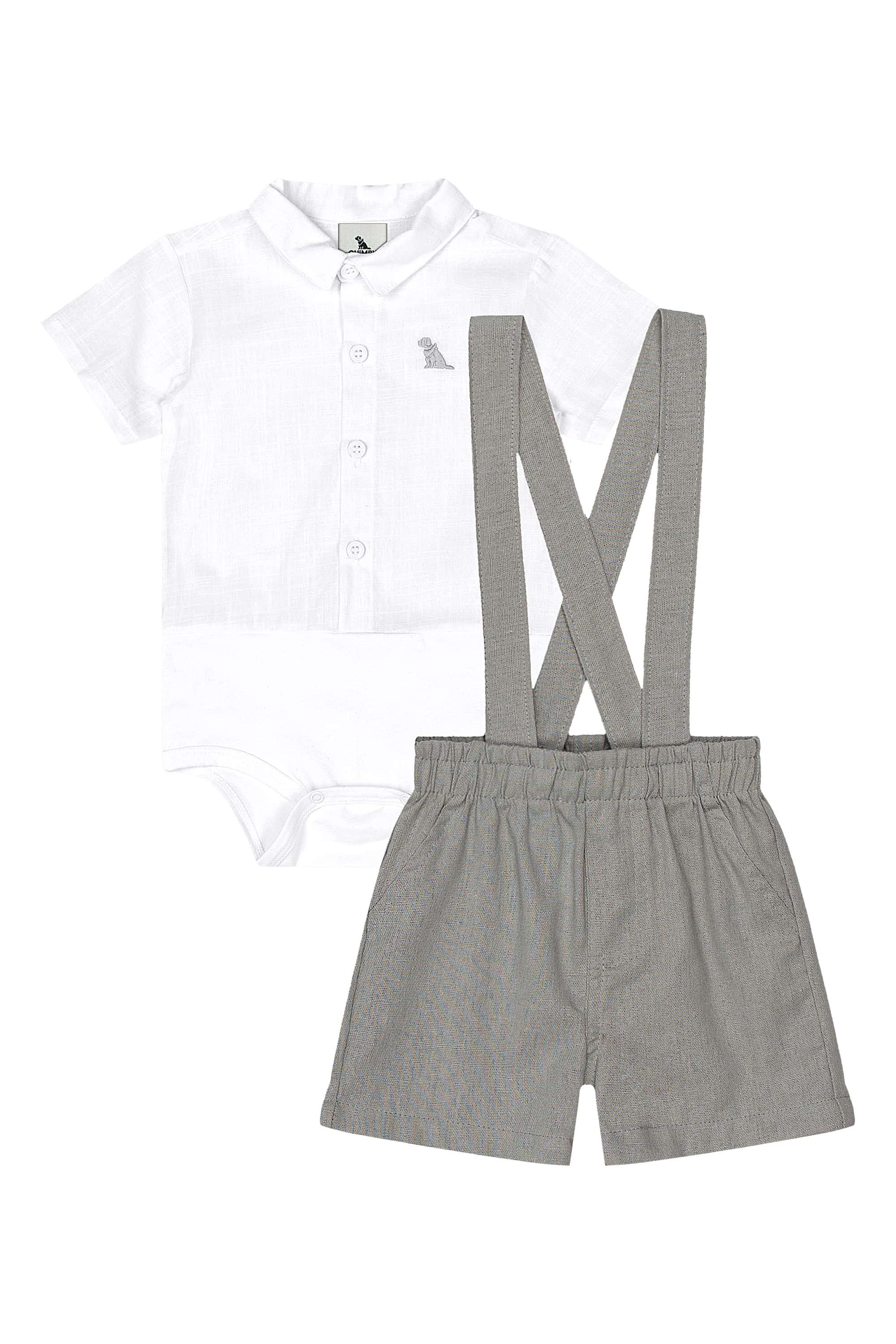 Conjunto Bebê Body Camisaria e Bermuda (Branco) Quimby