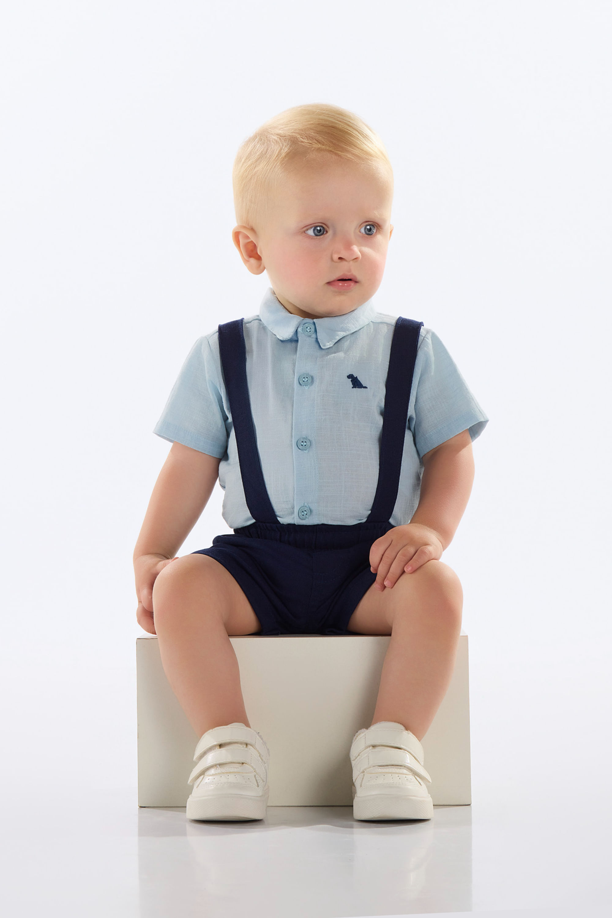 Conjunto Bebê Body Camisaria e Bermuda (Azul Claro) Quimby