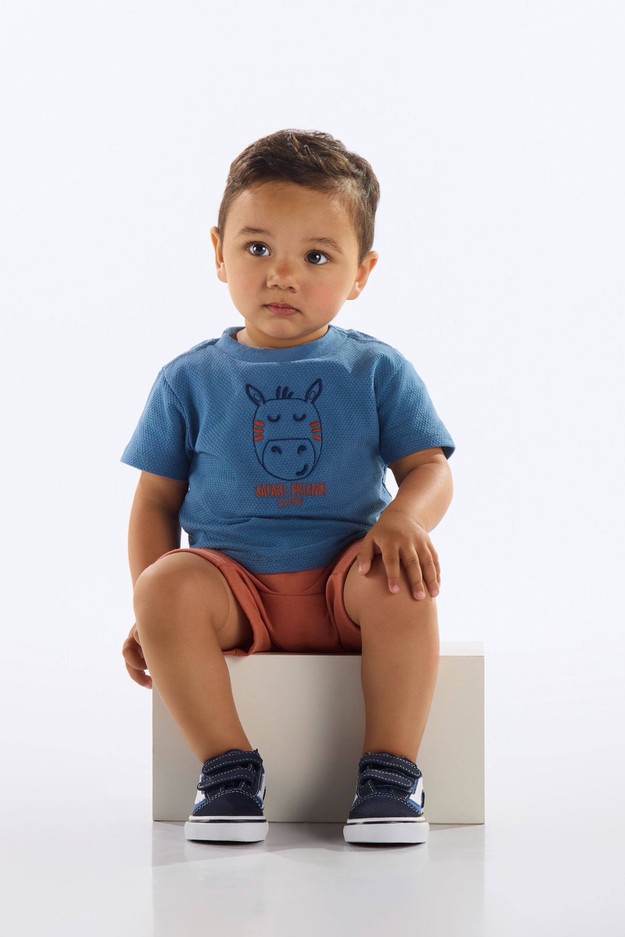 Conjunto Bebê Menino com Camiseta e Bermuda (Azul) Quimby