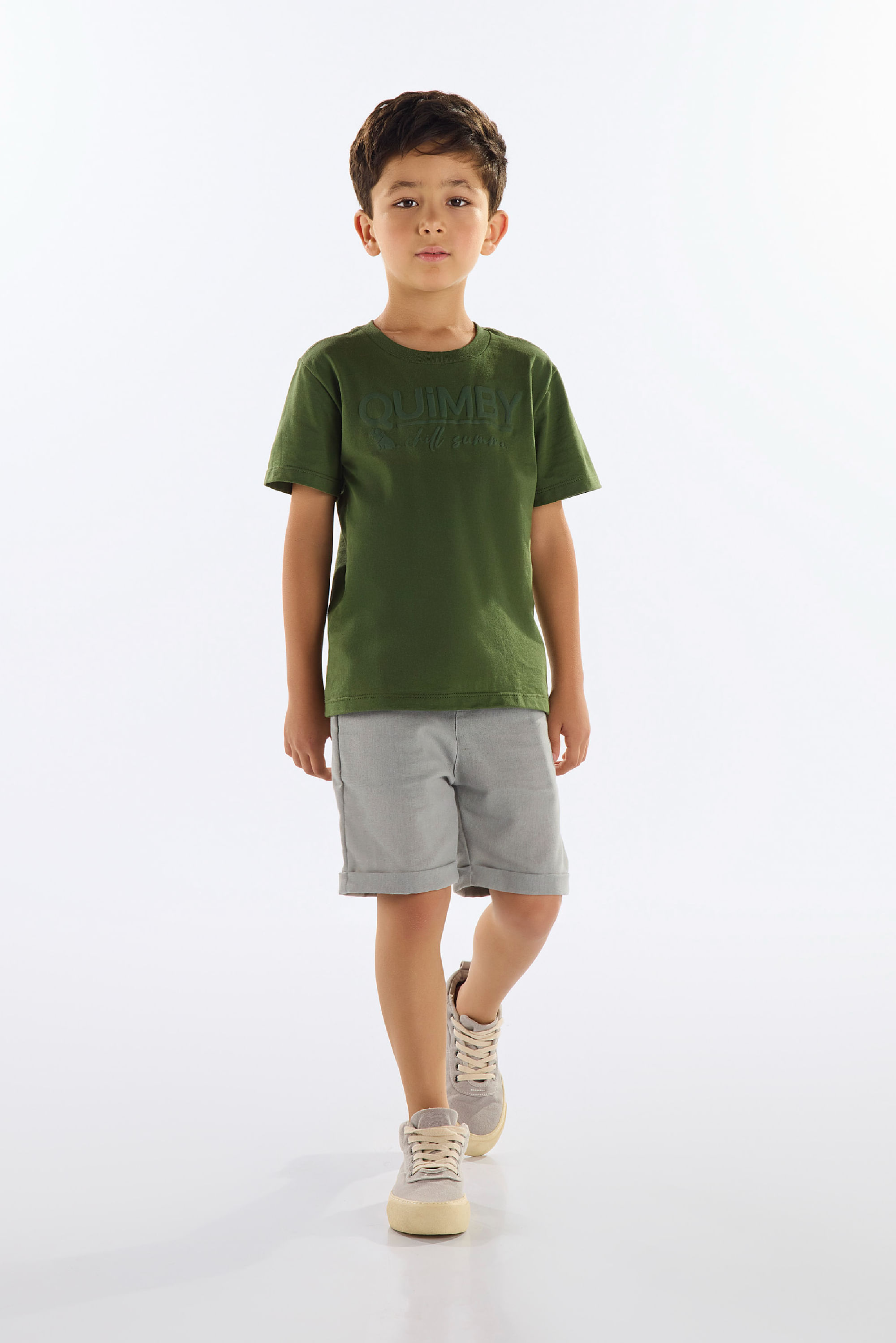 Camiseta Infantil Masculina Chill Summer em Meia Malha (Verde Escuro) Quimby - Imagem 16