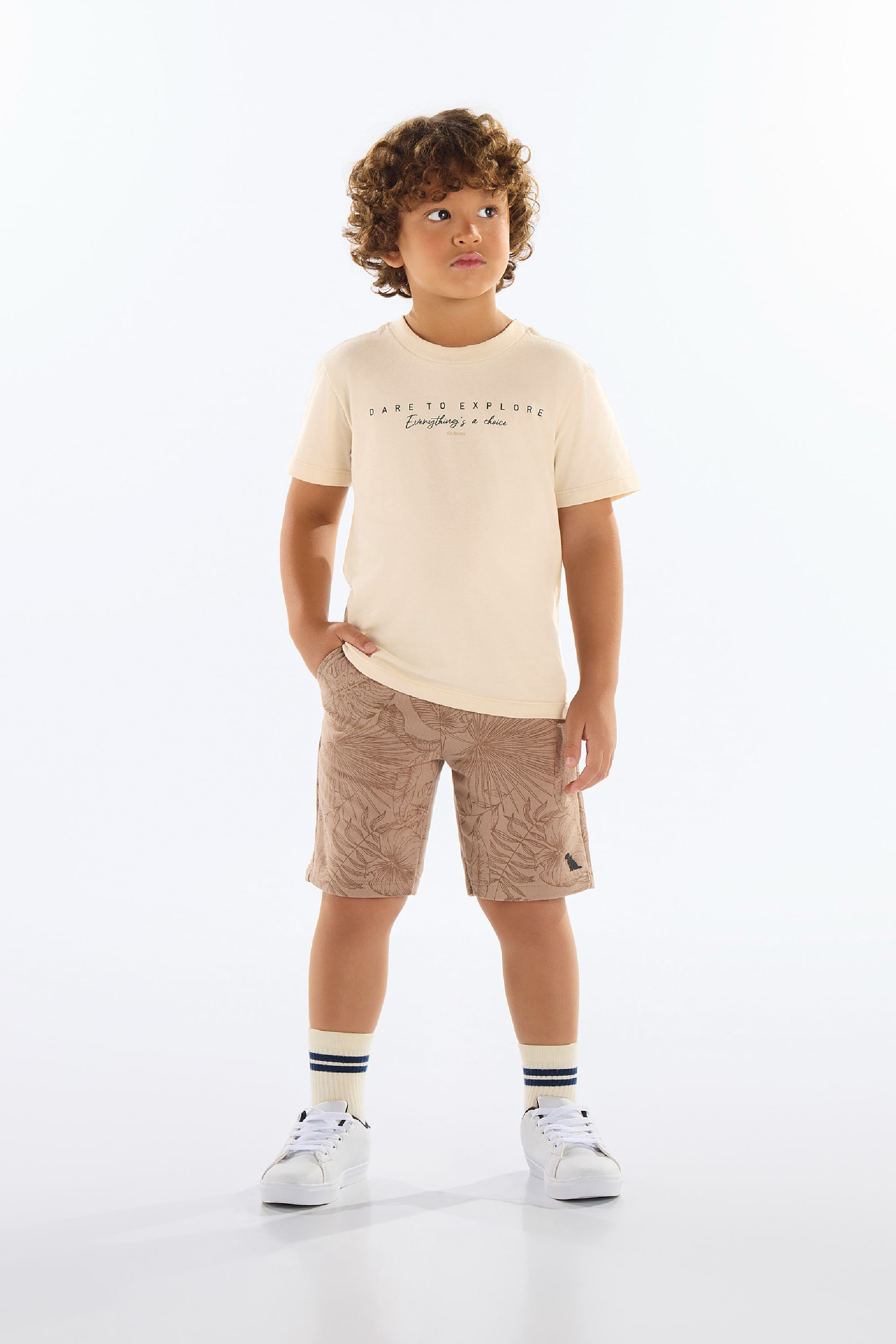 Conjunto com Camiseta e Bermuda Infantil (Bege) Quimby