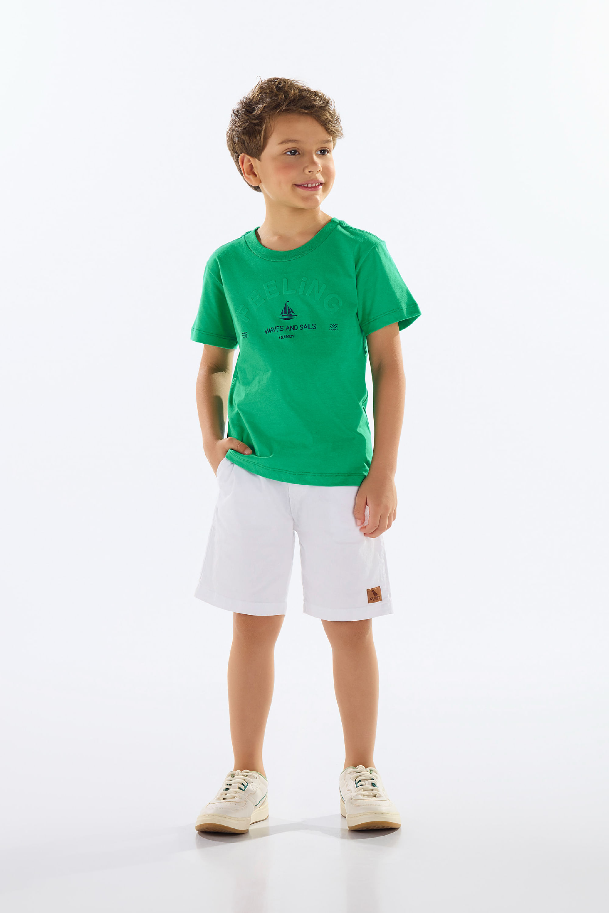 Camiseta Infantil Masculina Feeling em Algodão (Verde) Quimby