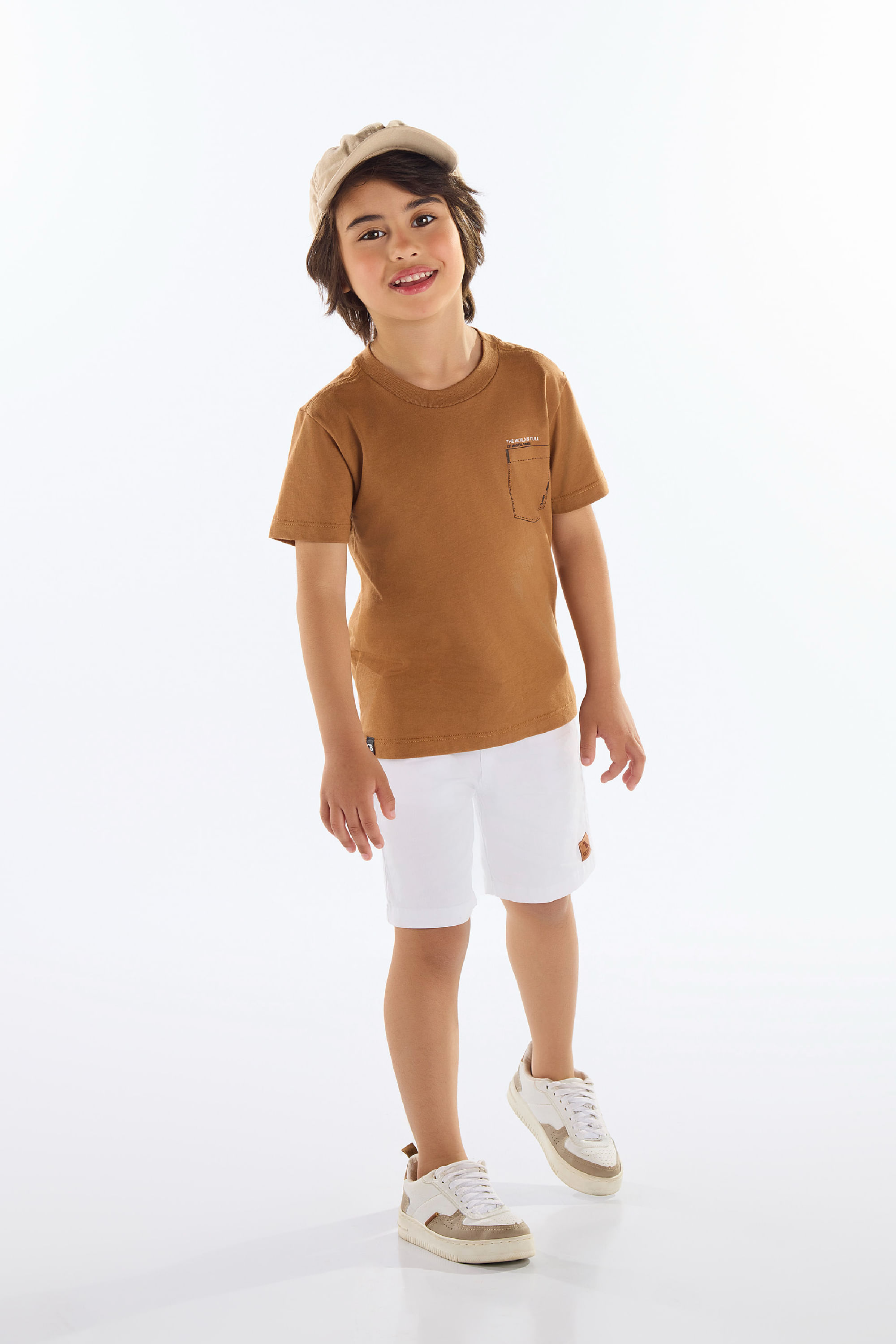 Camiseta Infantil Masculina em Meia Malha (Marrom) Quimby