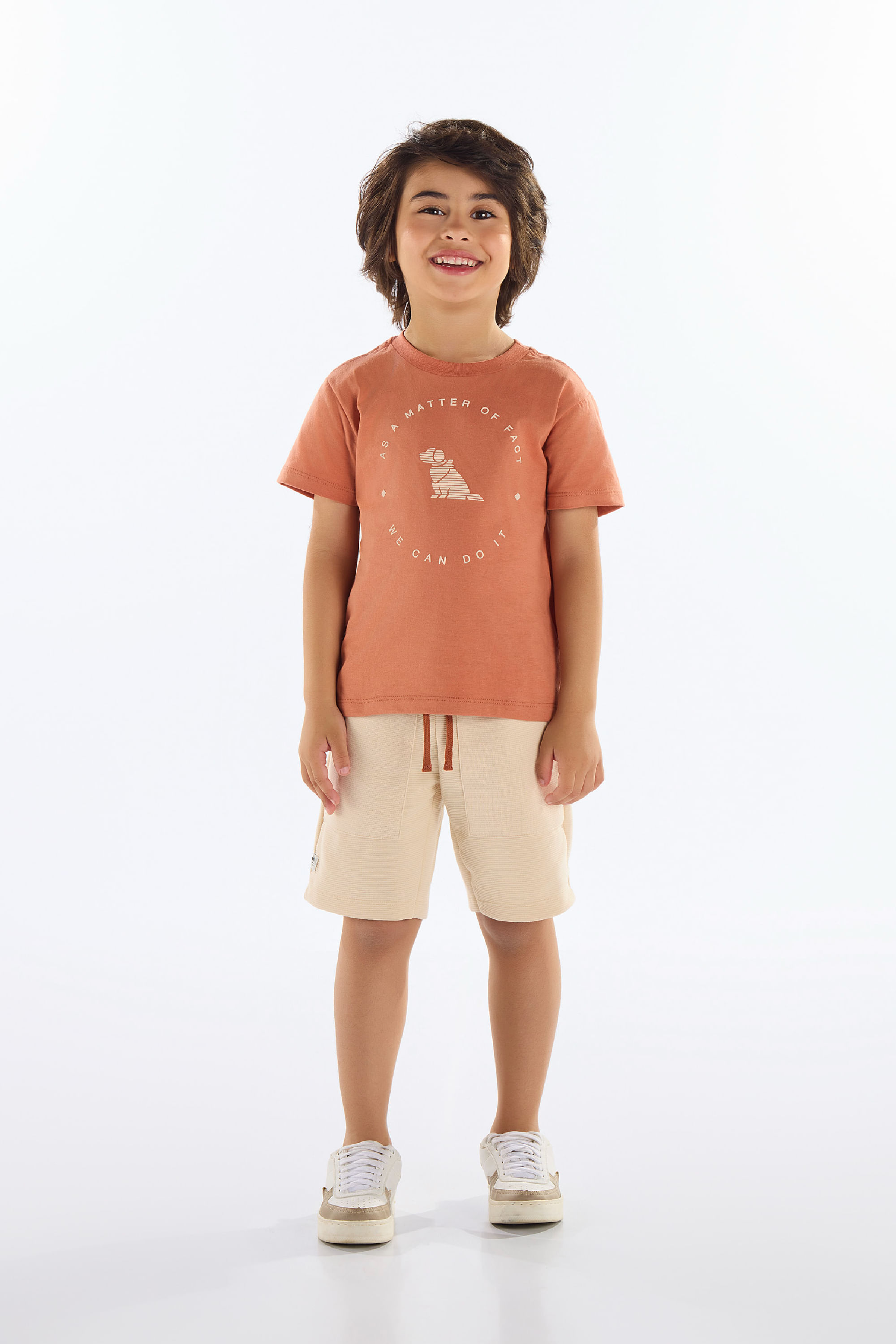 Conjunto Infantil com Camiseta e Bermuda (Marrom) Quimby