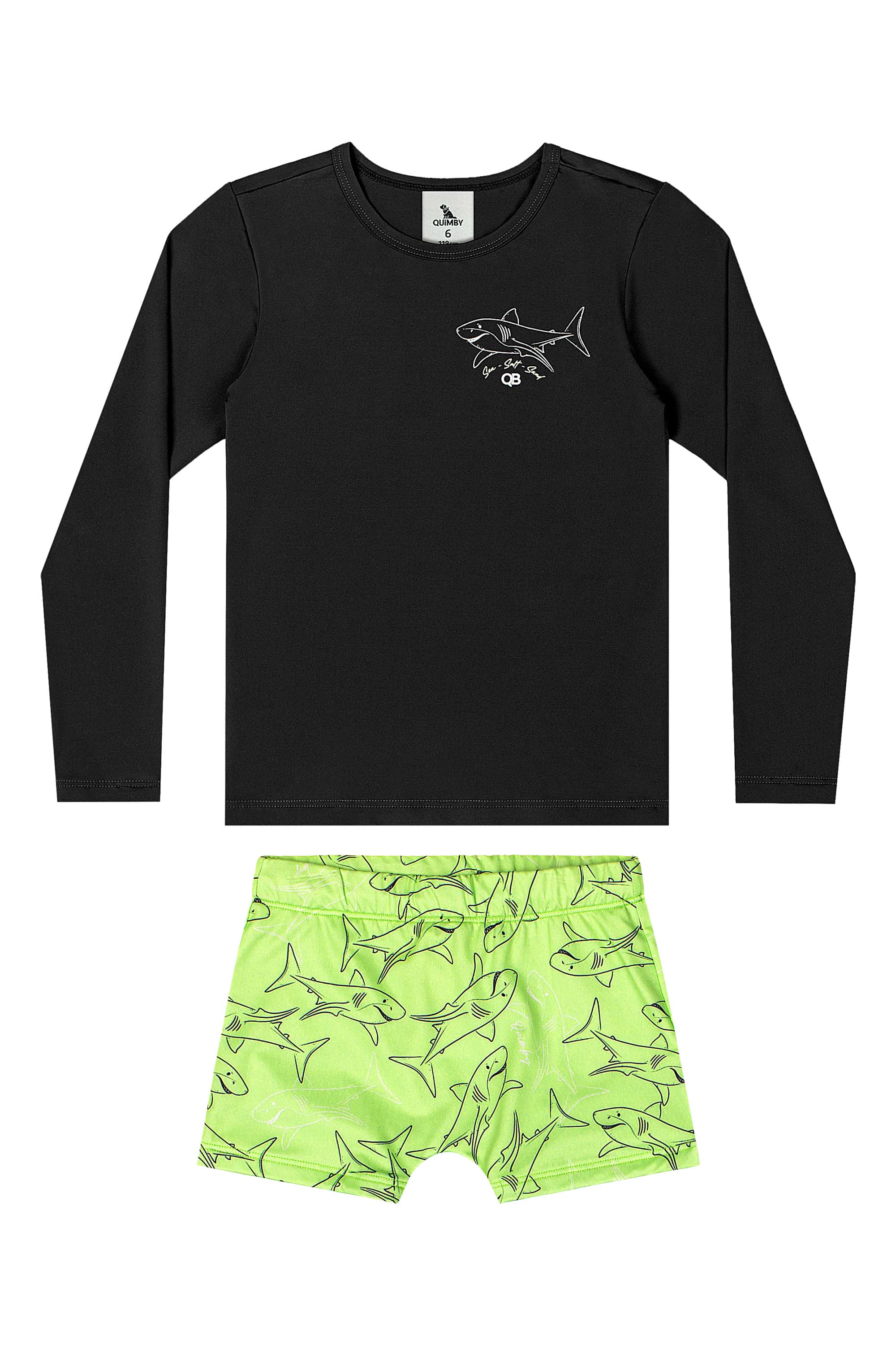 Conjunto Infantil Camiseta e Sunga FPS +50 UV DRY (Preto) Quimby