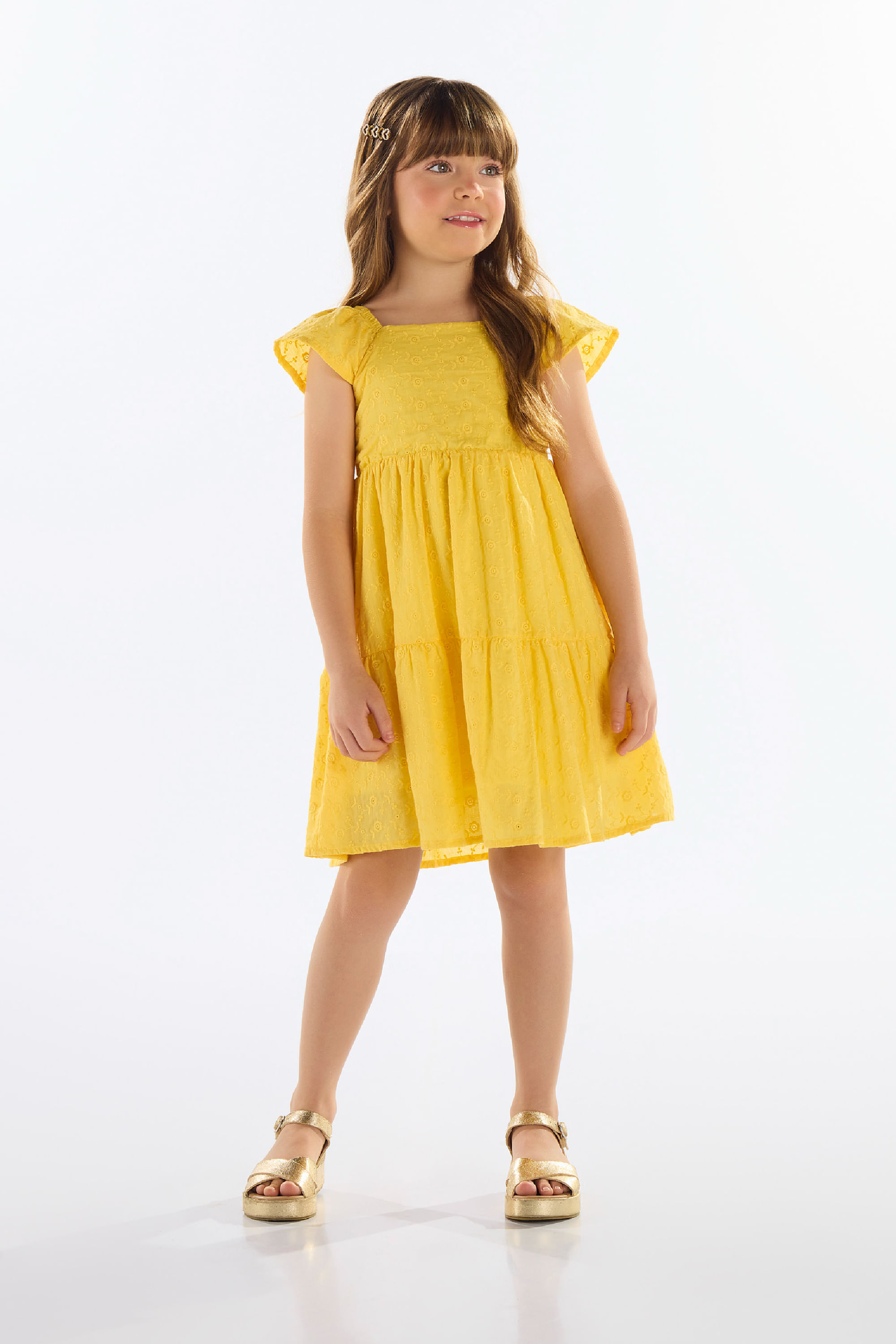 Vestido Infantil em Laise Forrado (Amarelo) Quimby