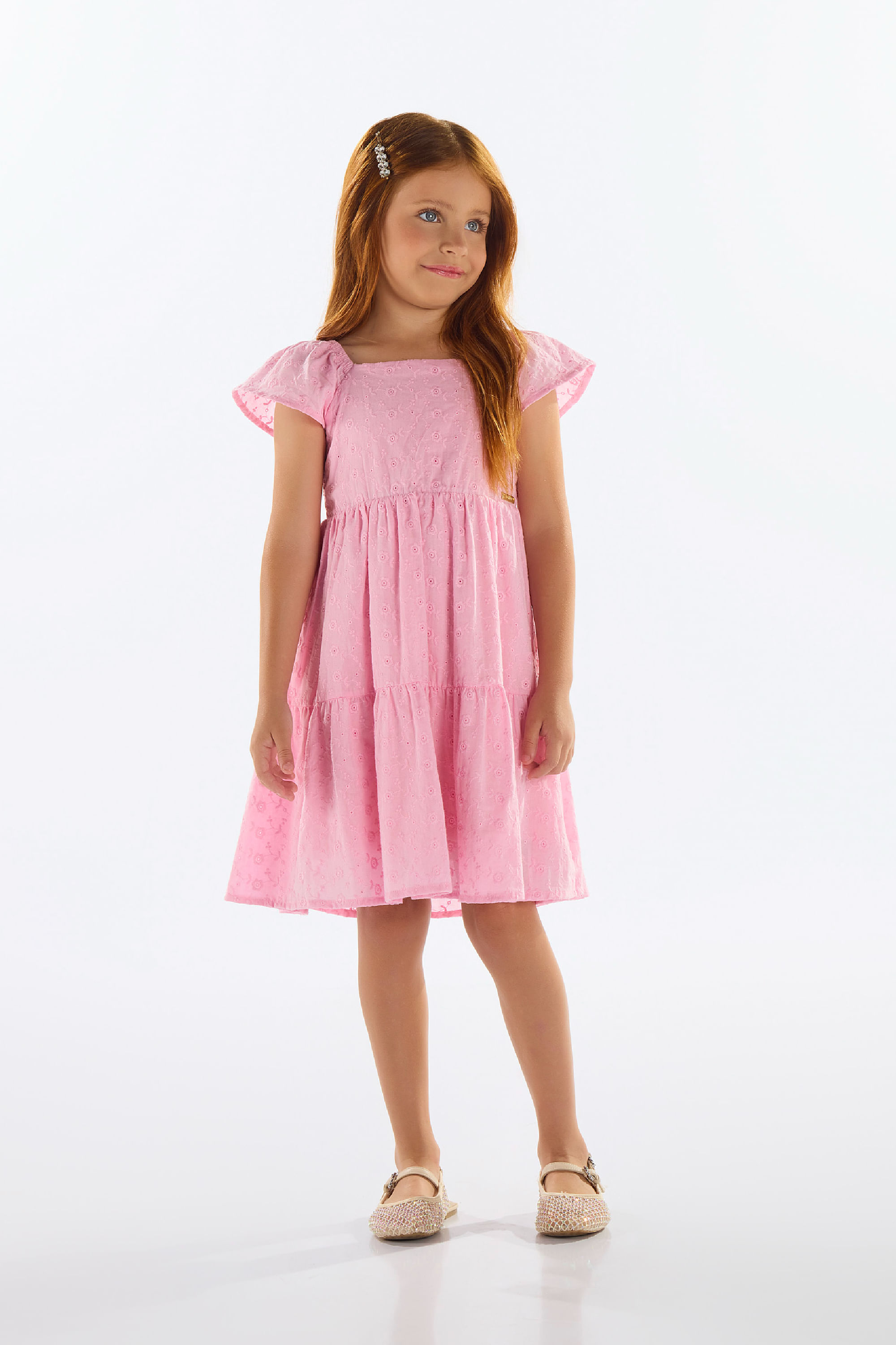 Vestido Infantil em Laise Forrado (Rosa) Quimby - Imagem 5