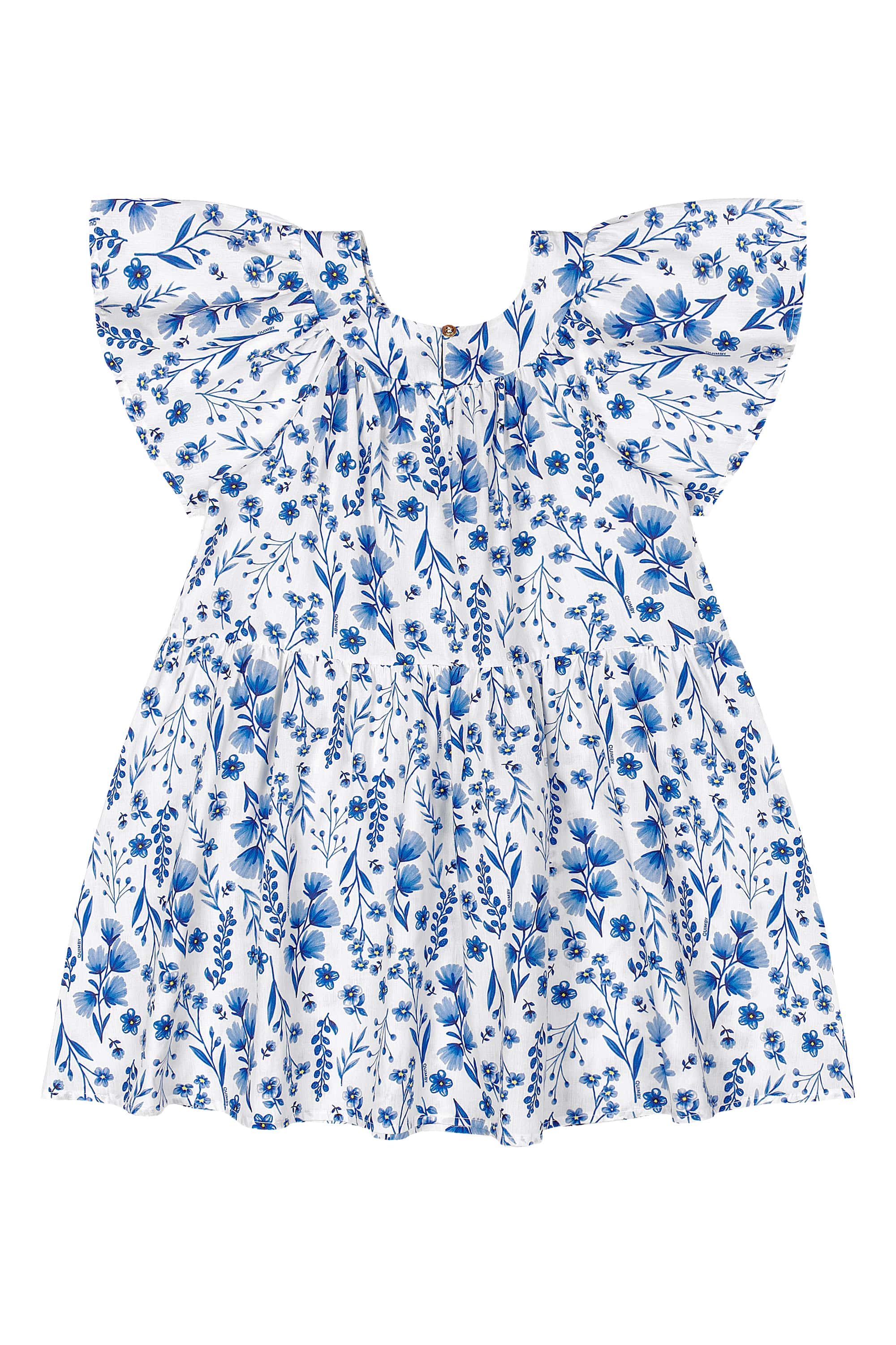 Vestido Infantil Floral em Tricoline (Azul) Quimby - Imagem 3