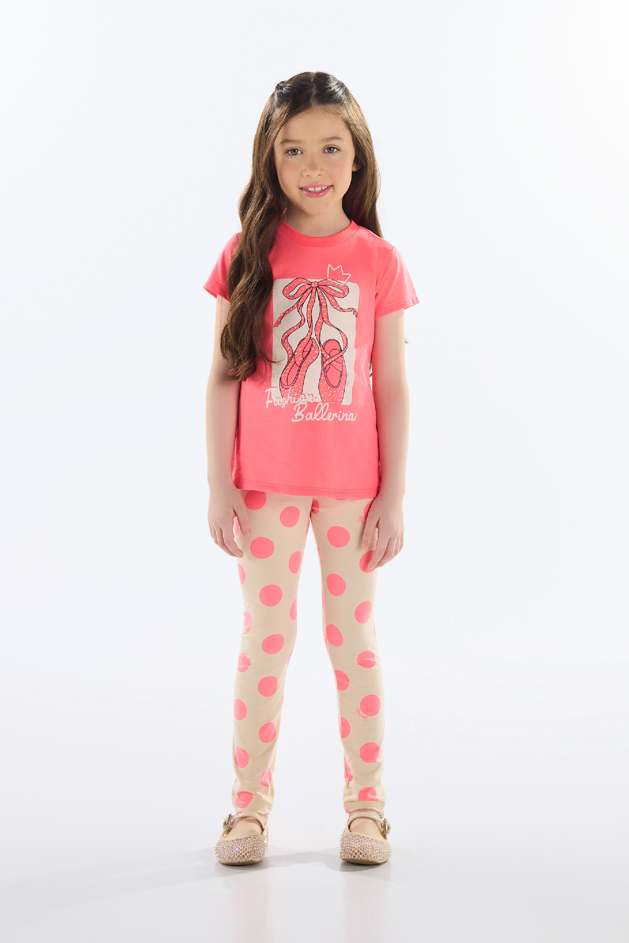 Conjunto com Blusa e Calça Legging de Bolinhas (Rosa) Quimby