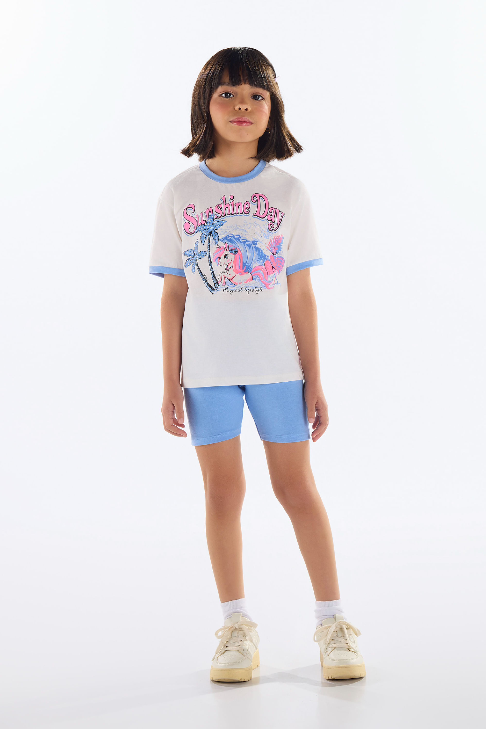 Conjunto Infantil com Blusa e Bermuda Ciclista (Off White) Quimby