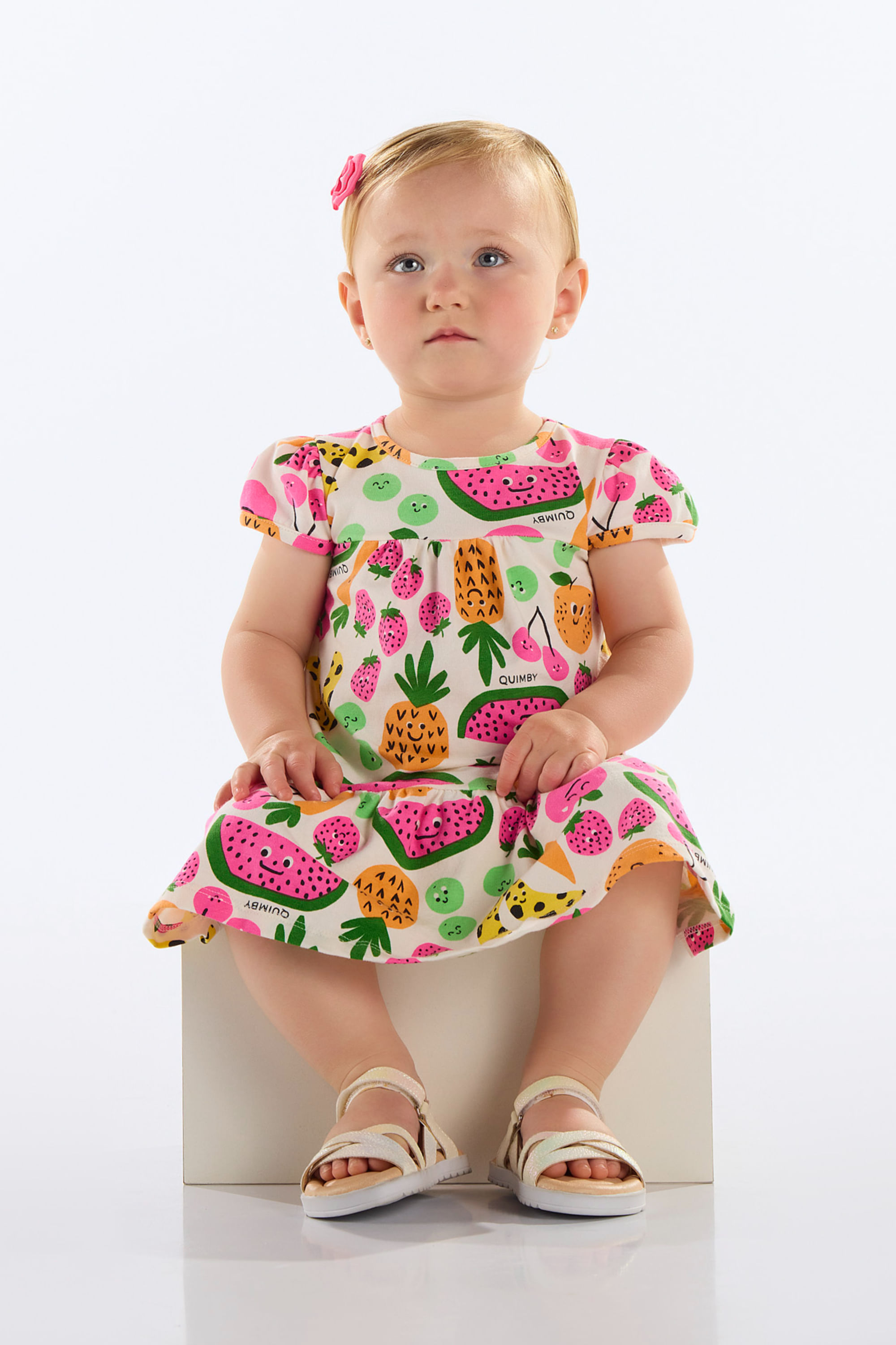 Vestido de Frutinhas para Bebê (Branco) Quimby